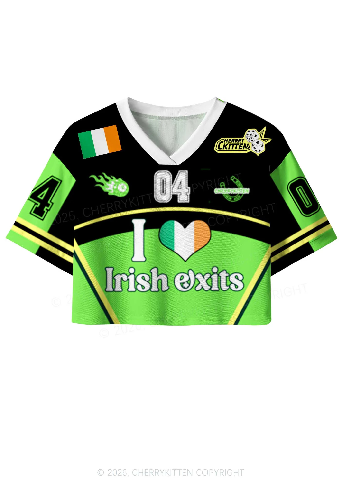 Custom I Love Irish Exits St Patricks Y2K Crop Sport Jersey Shirts Cherrykitten - Image 3