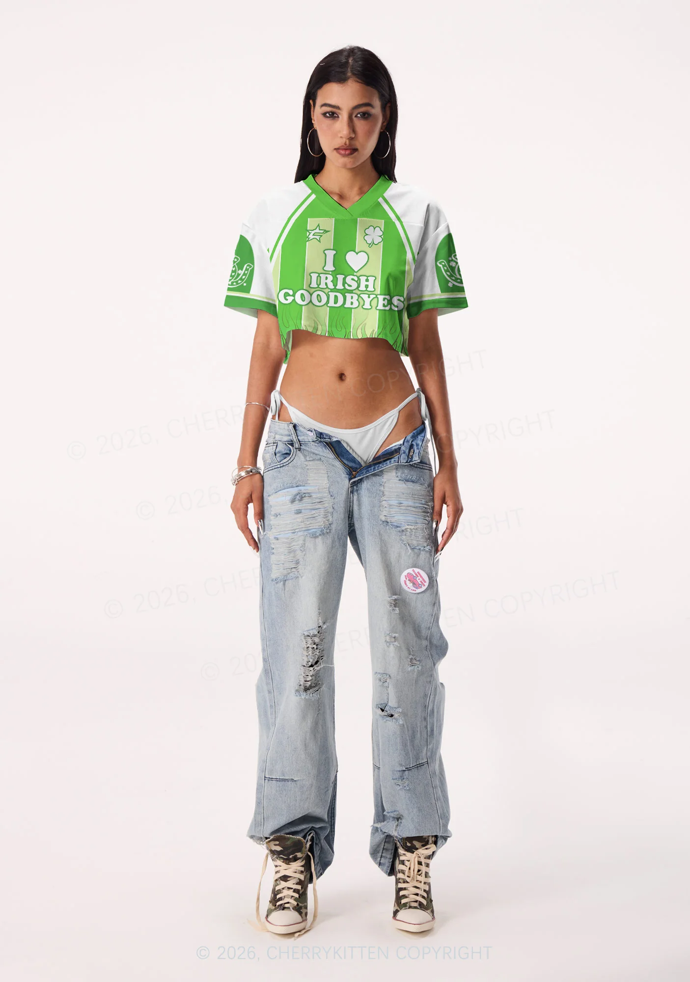 Custom I Love Irish Goodbyes St Patricks Y2K Crop Sport Jersey Shirts Cherrykitten - Image 2