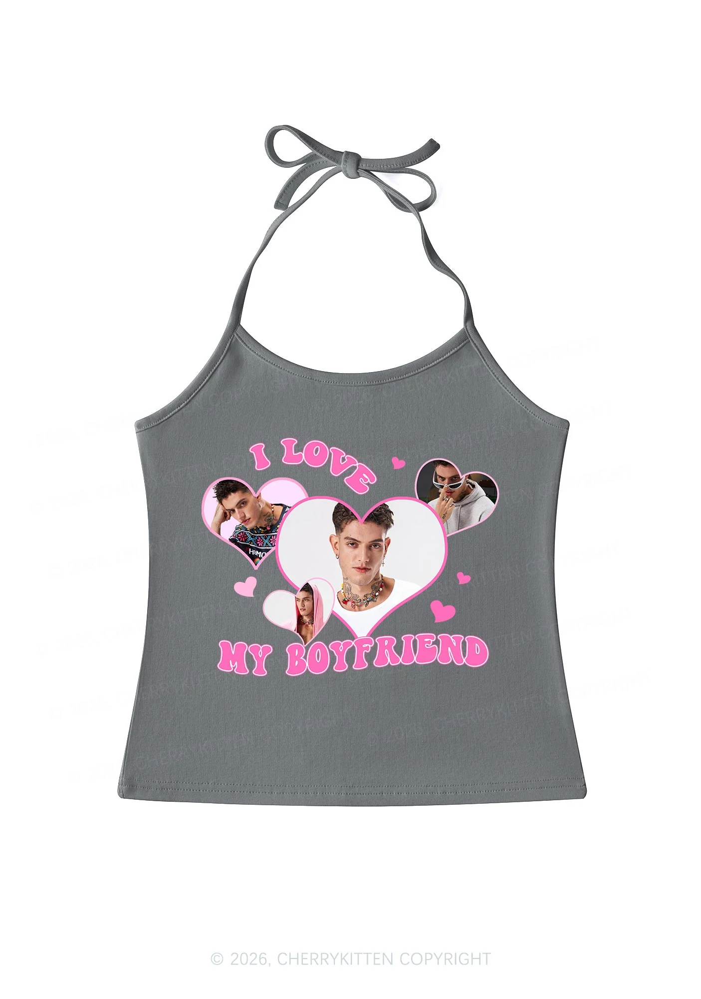 Custom I Love My BF GF Valentine's Day Y2K Halter Neck Cami Cherrykitten - Image 8