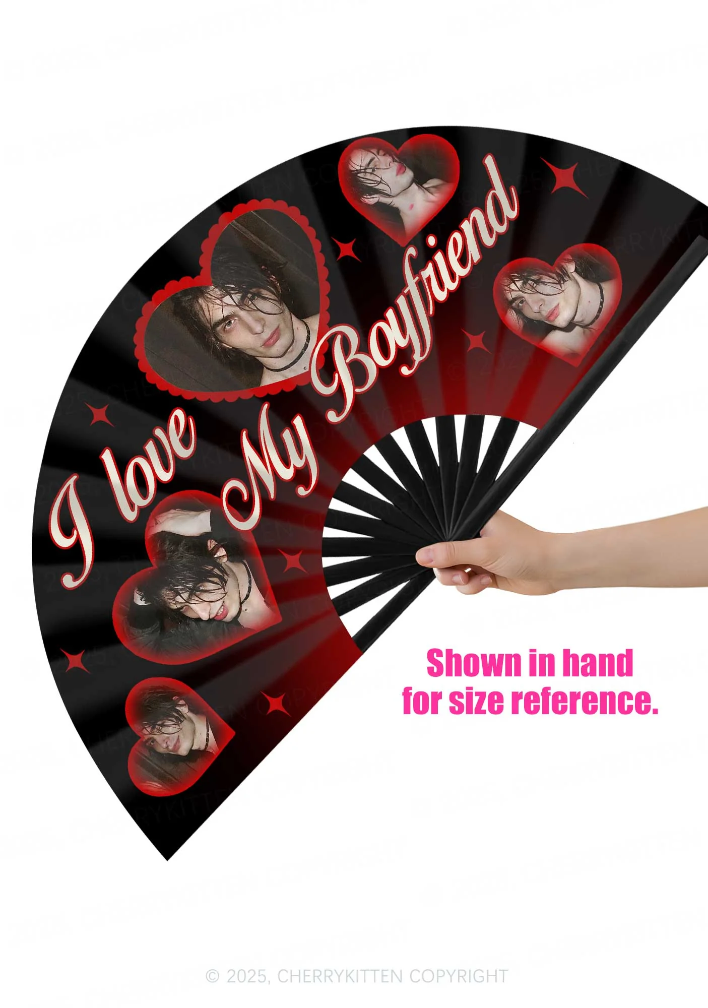 Custom I Love My BF GF Valentine's Day Y2K Rave Hand Fan Cherrykitten - Image 2