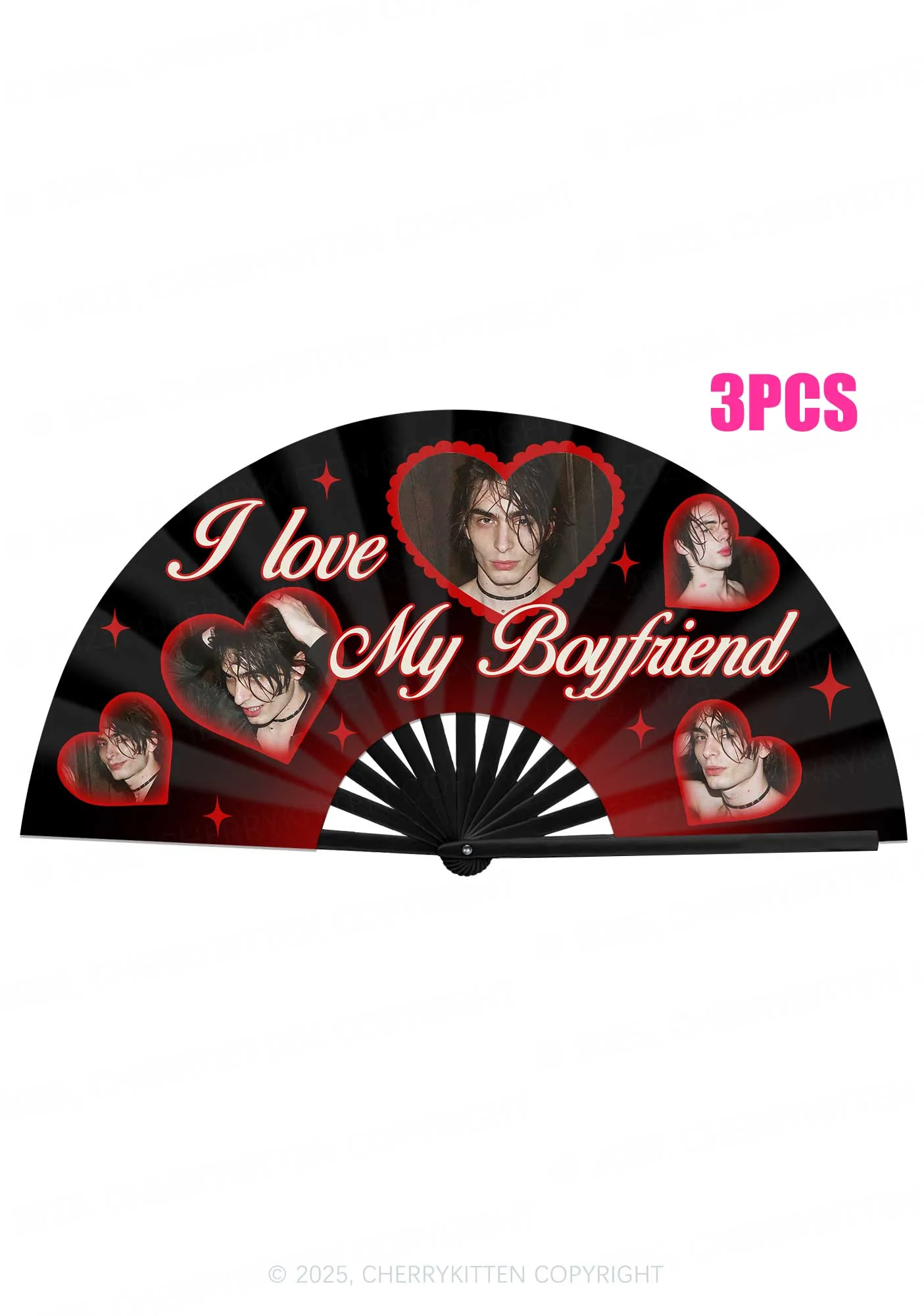 Custom I Love My BF GF Valentine's Day Y2K Rave Hand Fan Cherrykitten - Image 3