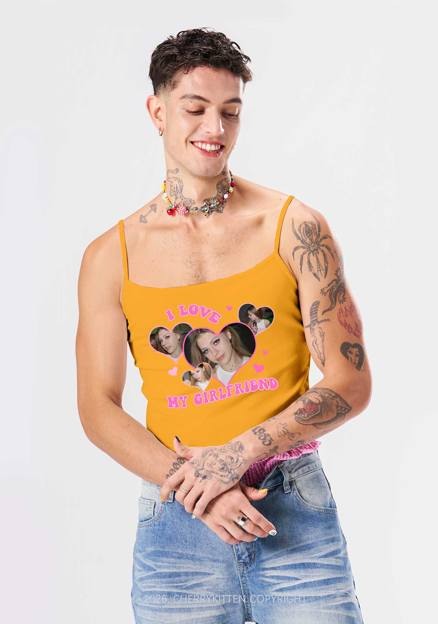 Custom I Love My BF GF Valentine's Day Y2K Spaghetti Strap Cami Cherrykitten - Image 2