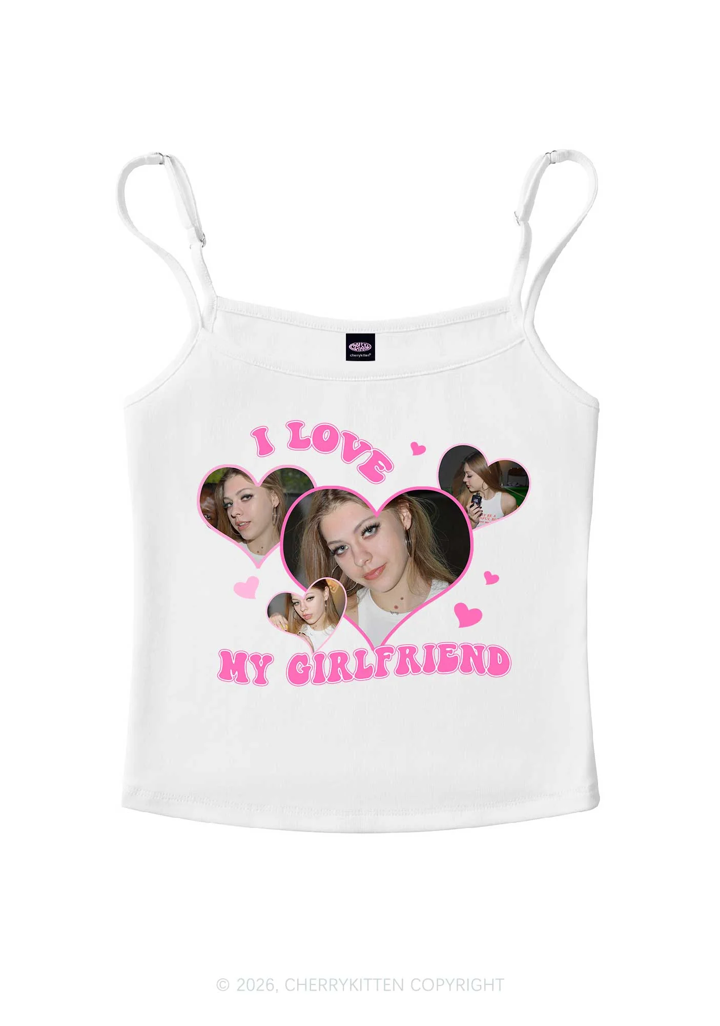 Custom I Love My BF GF Valentine's Day Y2K Spaghetti Strap Cami Cherrykitten - Image 3