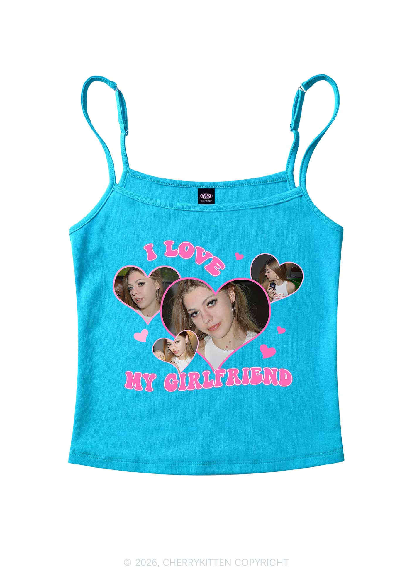 Custom I Love My BF GF Valentine's Day Y2K Spaghetti Strap Cami Cherrykitten - Image 4