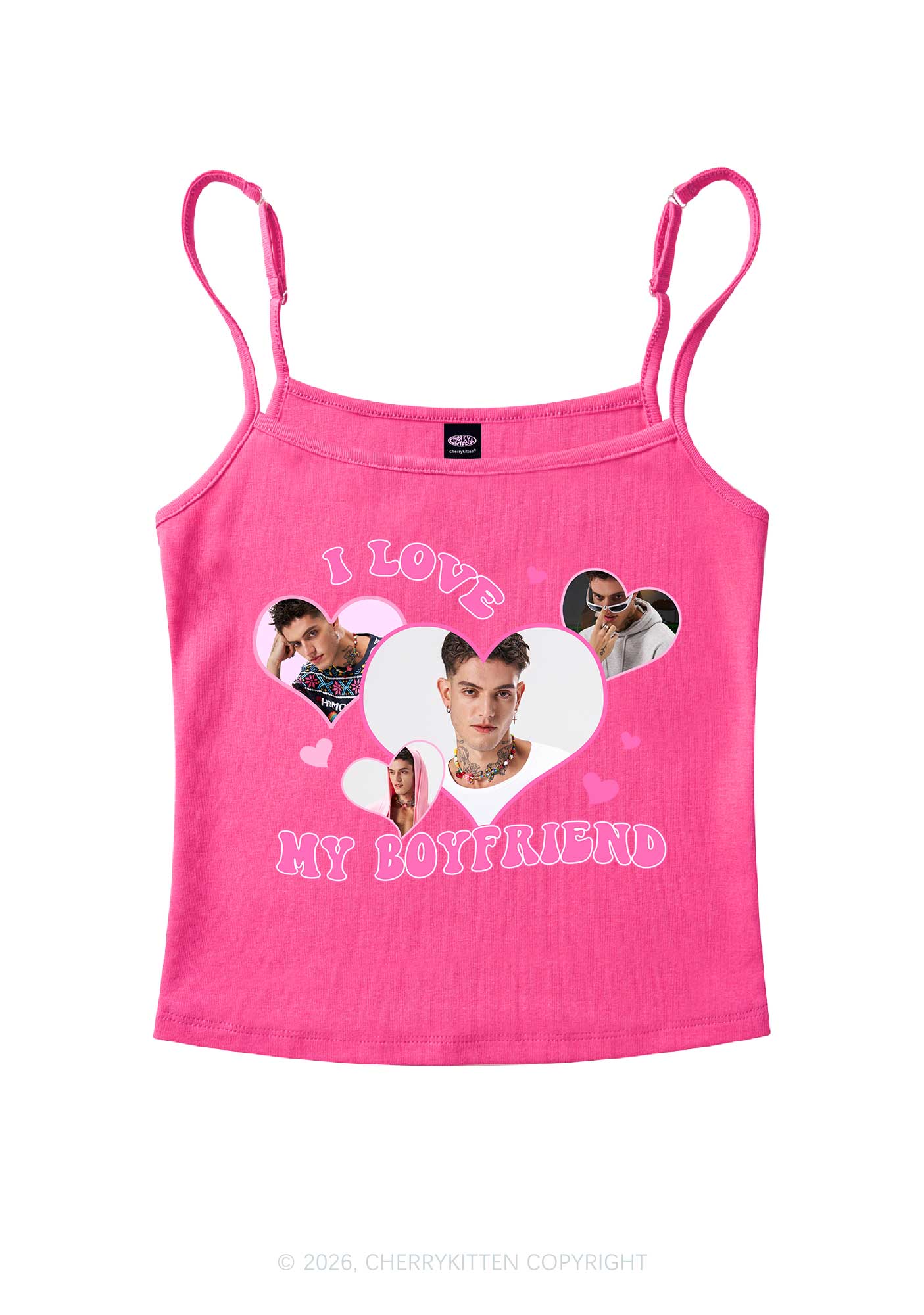 Custom I Love My BF GF Valentine's Day Y2K Spaghetti Strap Cami Cherrykitten - Image 5