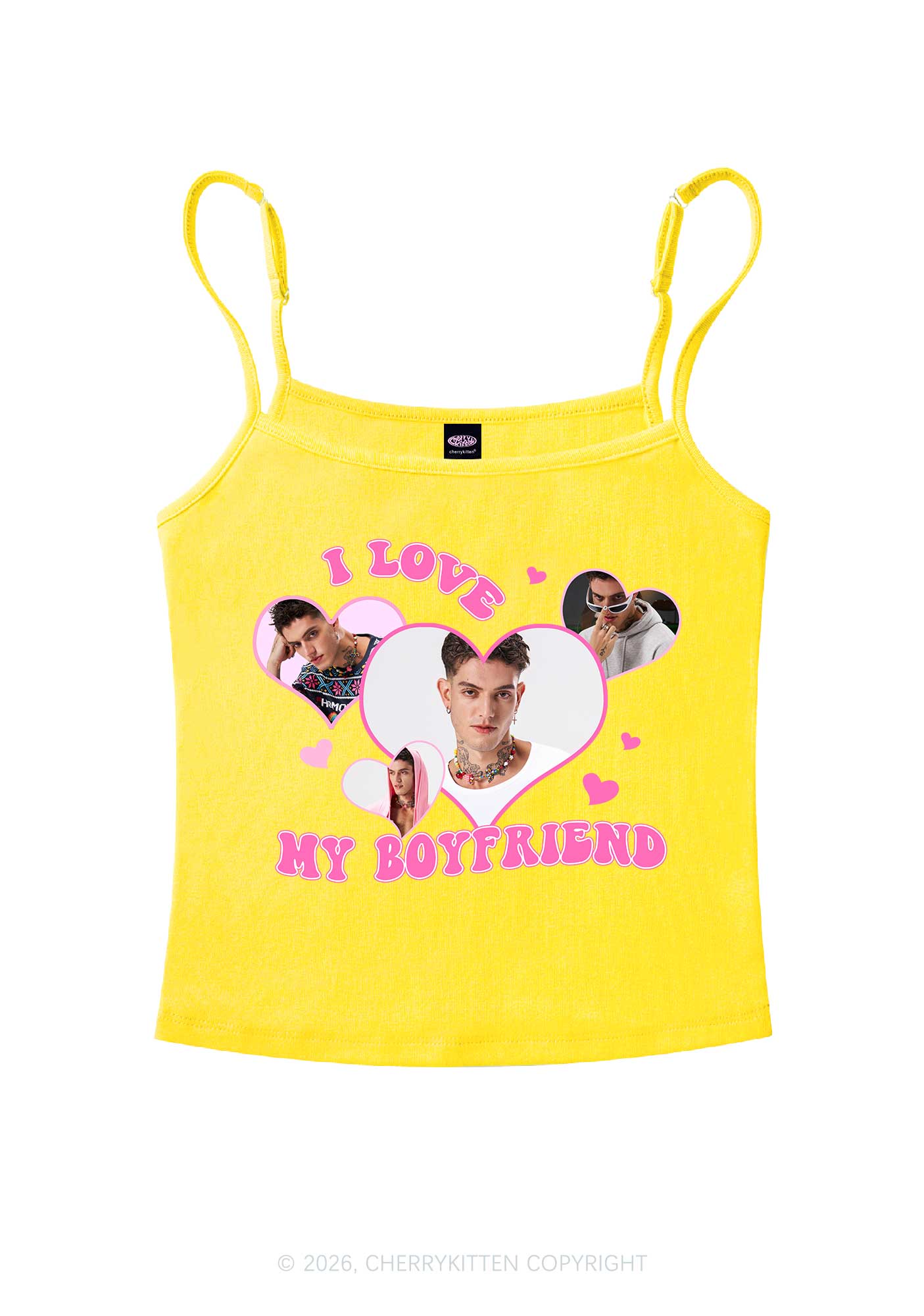 Custom I Love My BF GF Valentine's Day Y2K Spaghetti Strap Cami Cherrykitten - Image 6