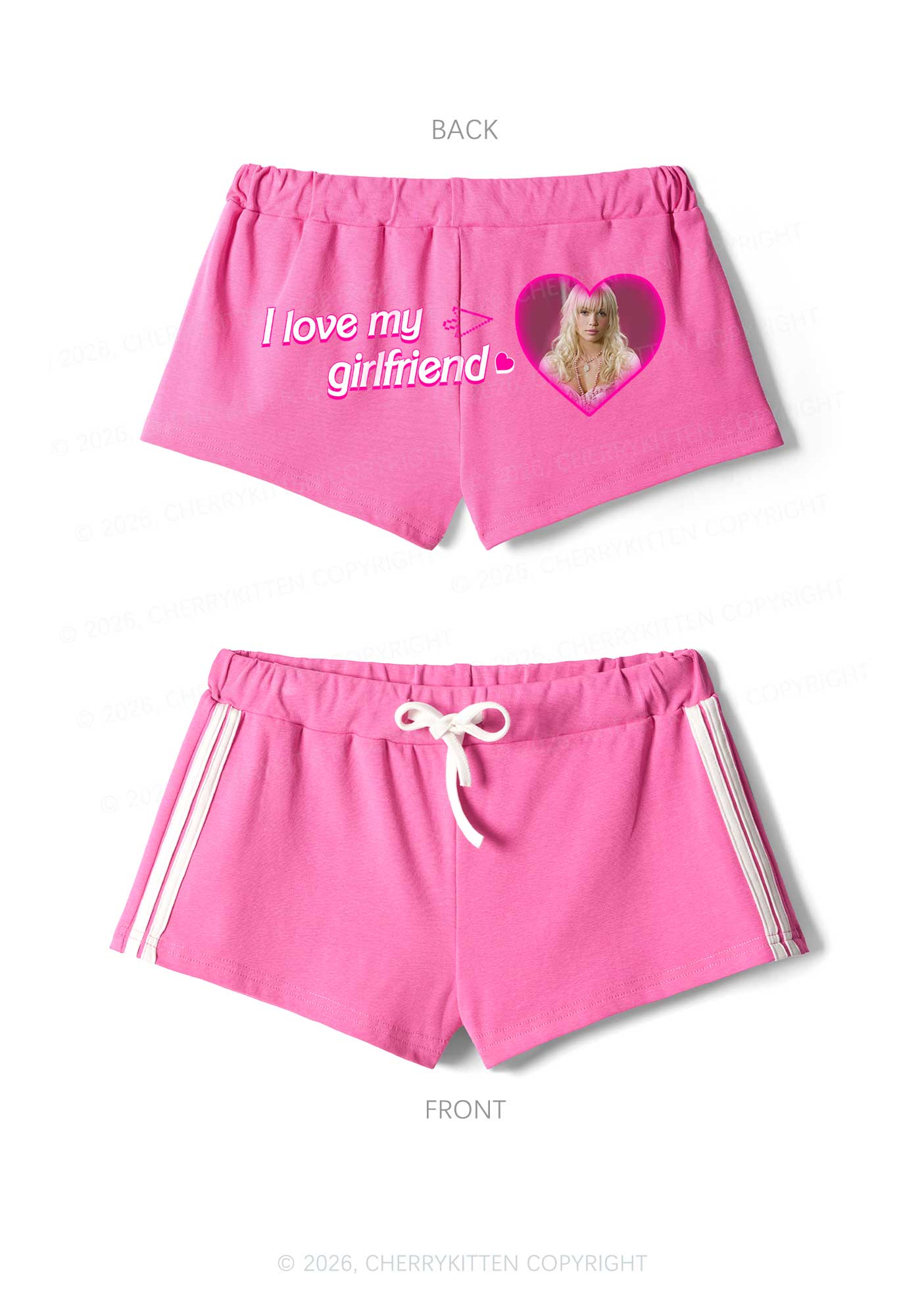Custom I Love My GF BF Valentine's Day Y2K Drawstring Mini Shorts Cherrykitten - Image 3