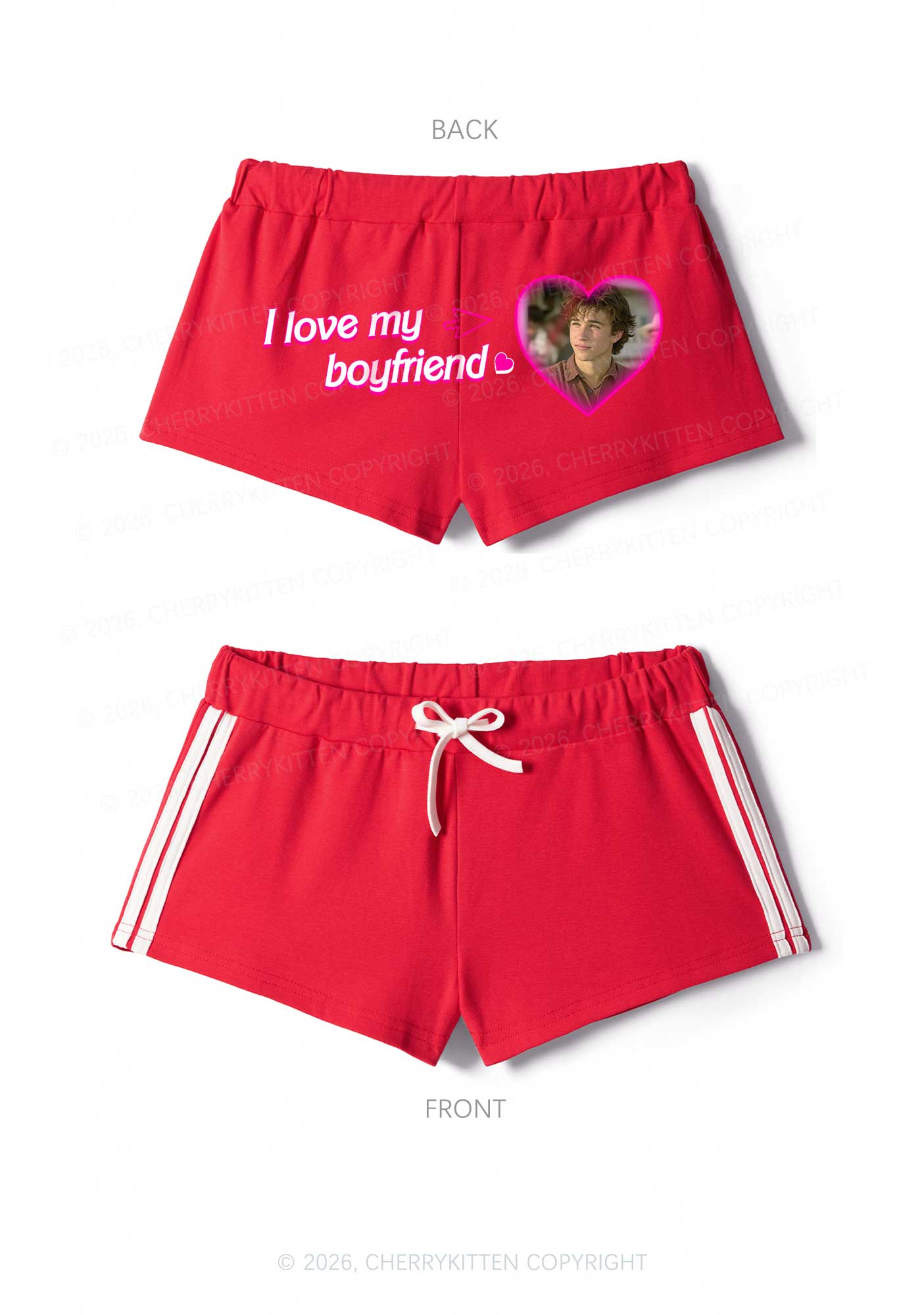 Custom I Love My GF BF Valentine's Day Y2K Drawstring Mini Shorts Cherrykitten - Image 4