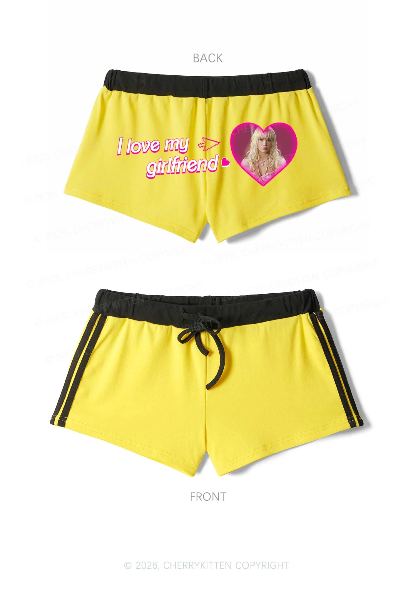 Custom I Love My GF BF Valentine's Day Y2K Drawstring Mini Shorts Cherrykitten - Image 5