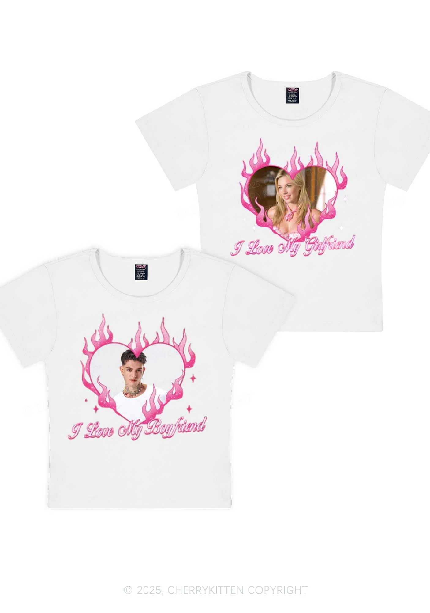 Custom I Love My GF BF Y2K Valentine's Day Baby Tee Cherrykitten - Image 2