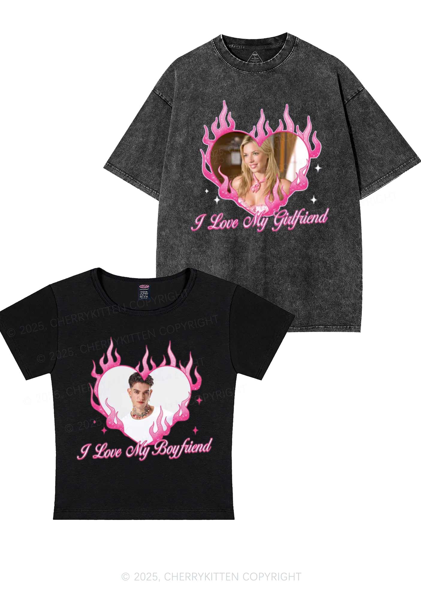 Custom I Love My GF BF Y2K Valentine's Day Couple Shirt Cherrykitten - Image 2