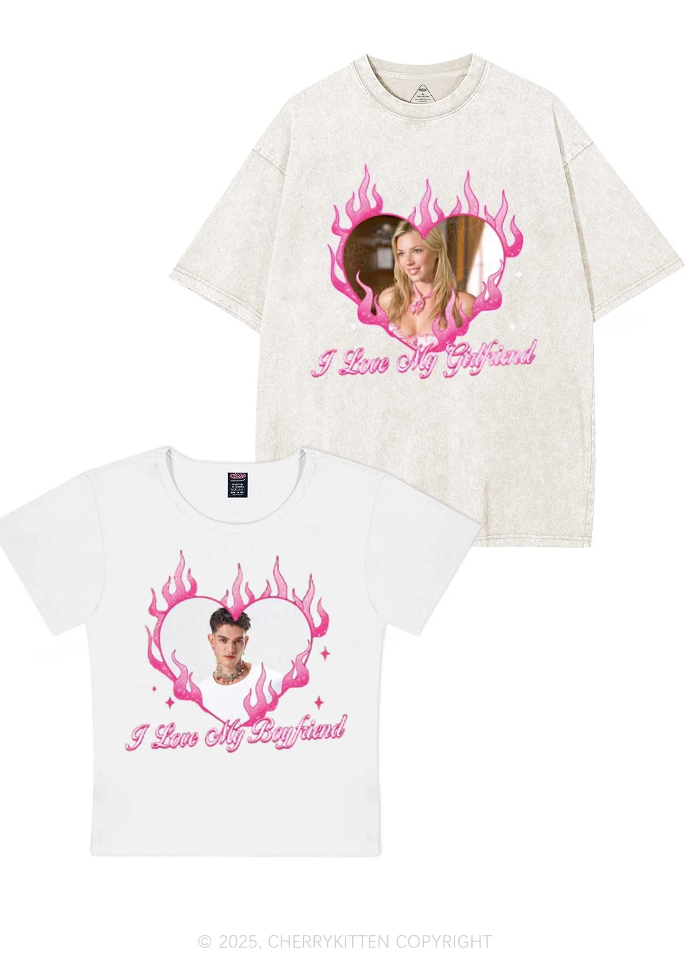 Custom I Love My GF BF Y2K Valentine's Day Couple Shirt Cherrykitten - Image 3