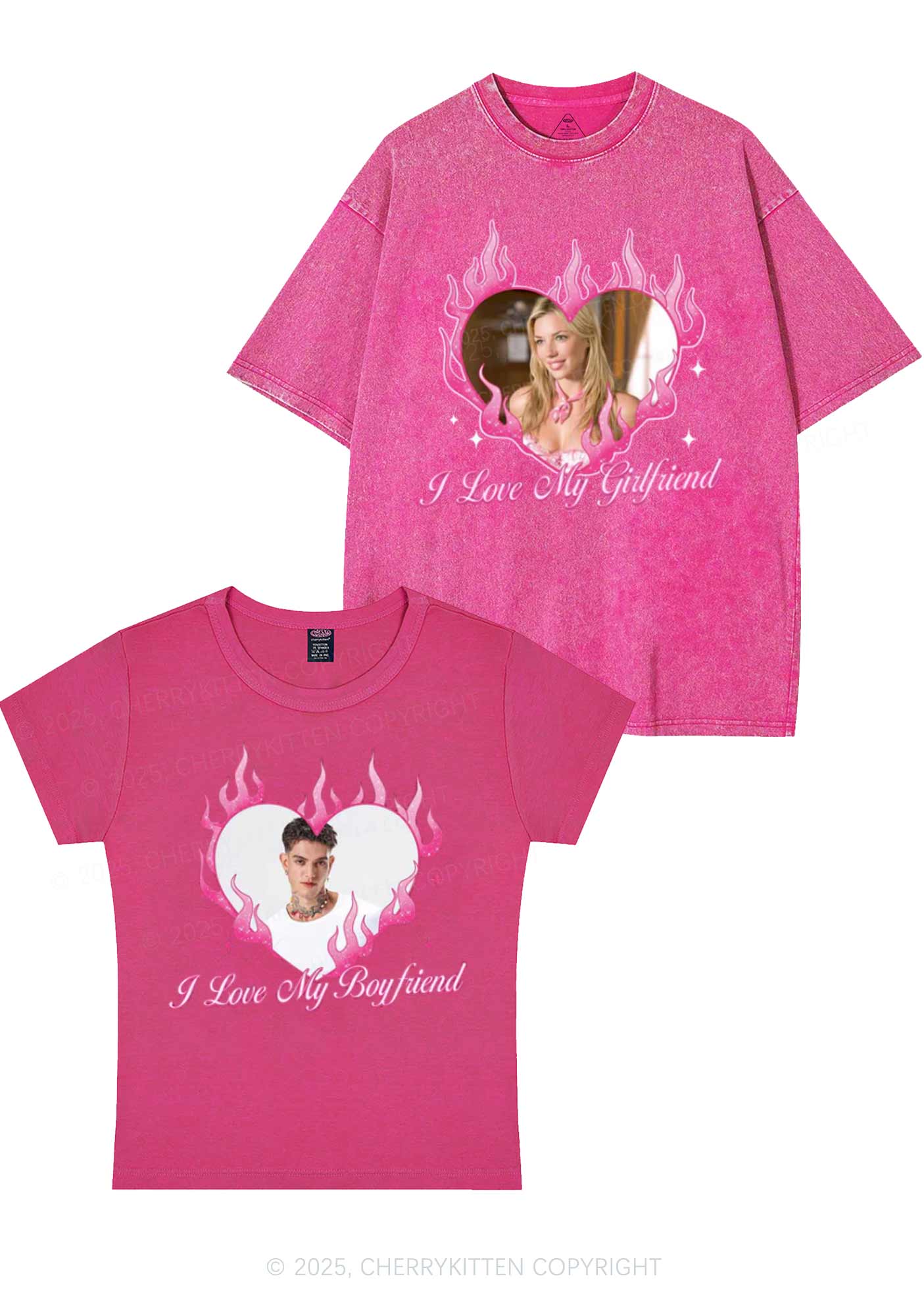 Custom I Love My GF BF Y2K Valentine's Day Couple Shirt Cherrykitten - Image 4