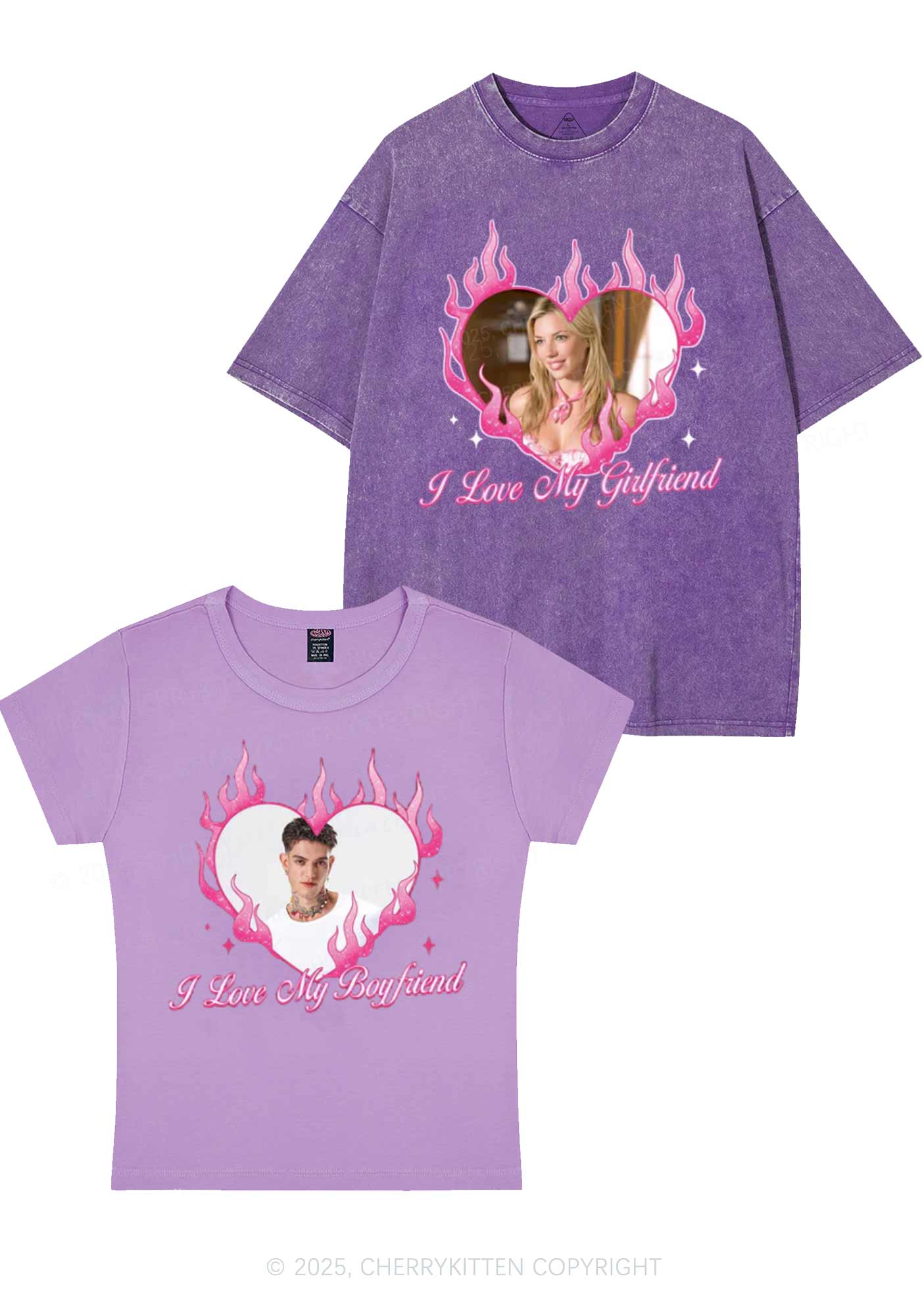 Custom I Love My GF BF Y2K Valentine's Day Couple Shirt Cherrykitten - Image 5