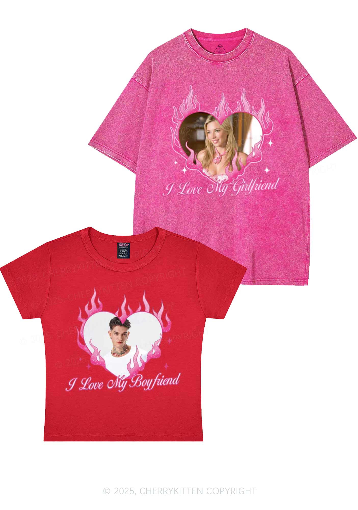 Custom I Love My GF BF Y2K Valentine's Day Couple Shirt Cherrykitten - Image 6
