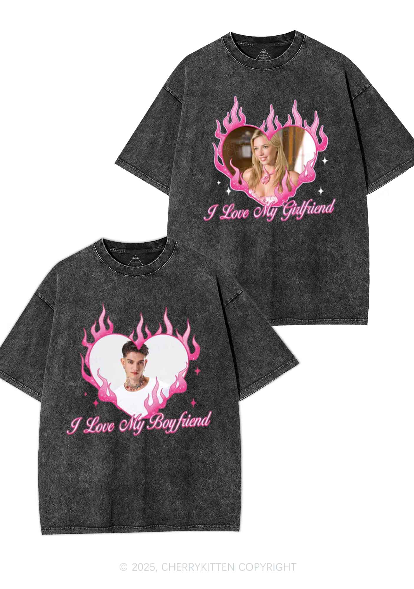 Custom I Love My GF BF Y2K Valentine's Day Washed Tee Cherrykitten - Image 2