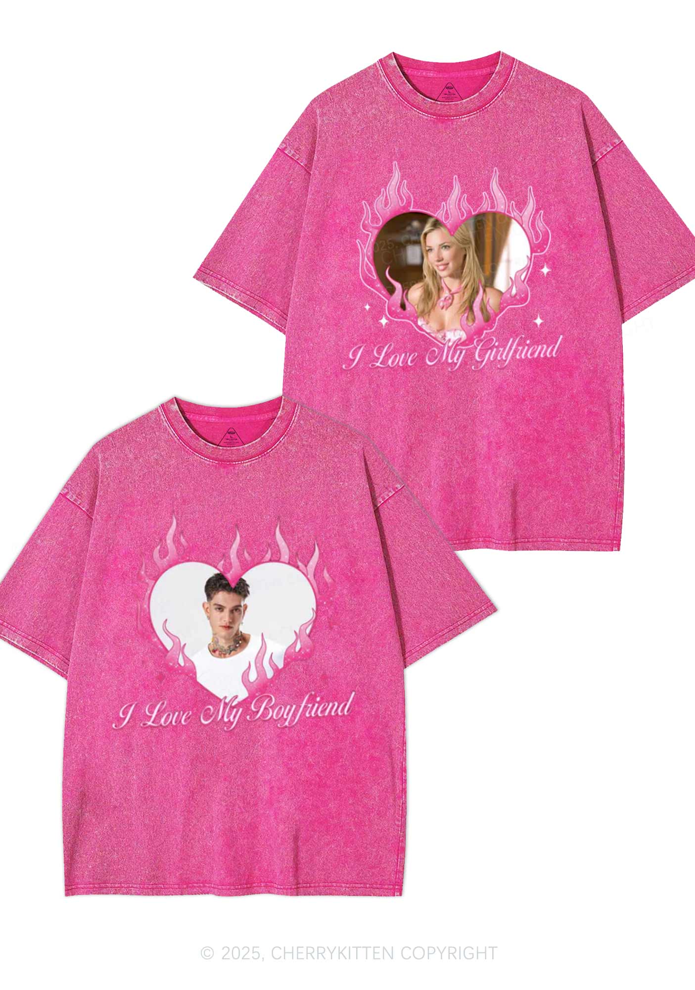 Custom I Love My GF BF Y2K Valentine's Day Washed Tee Cherrykitten - Image 3