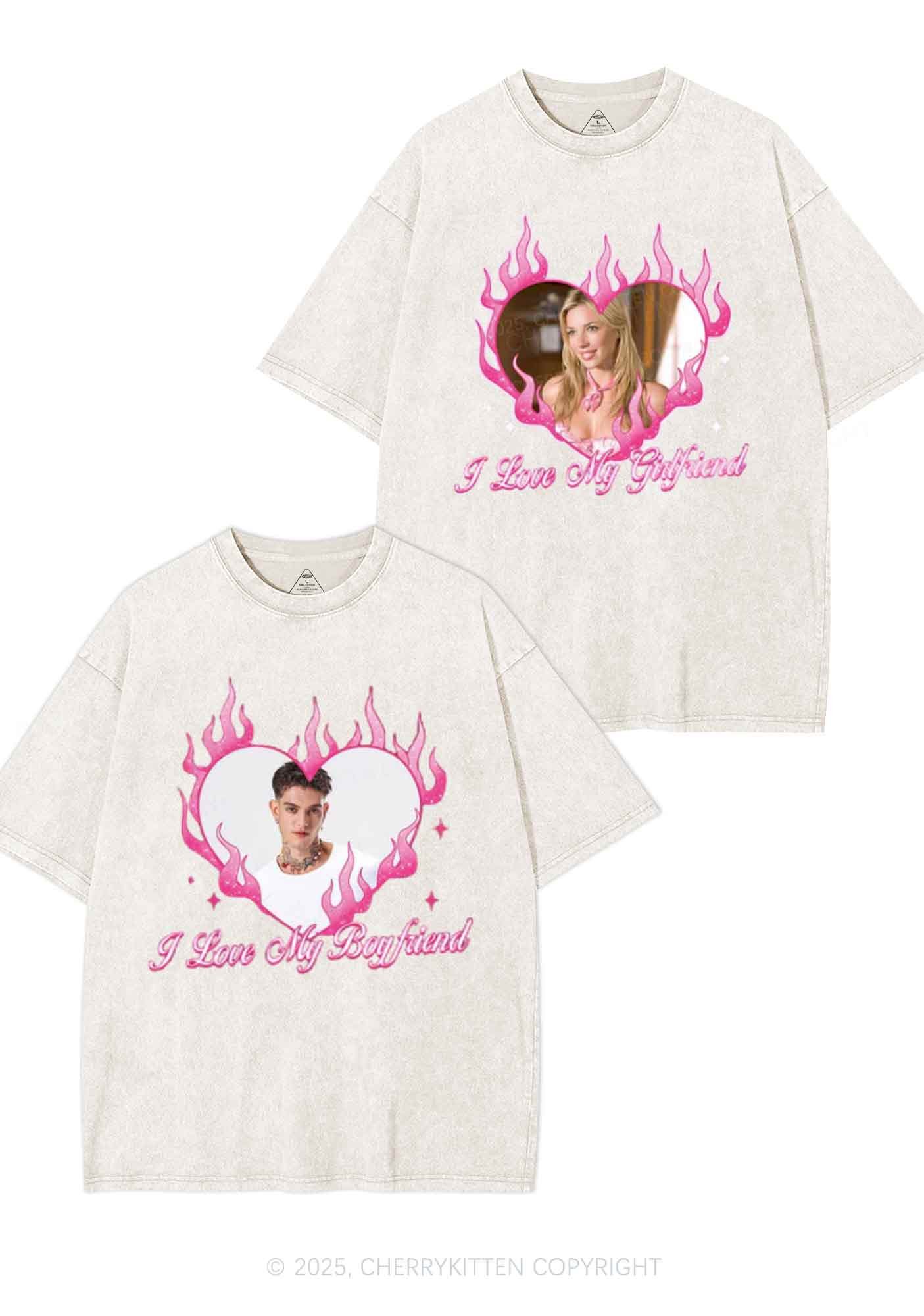 Custom I Love My GF BF Y2K Valentine's Day Washed Tee Cherrykitten - Image 4