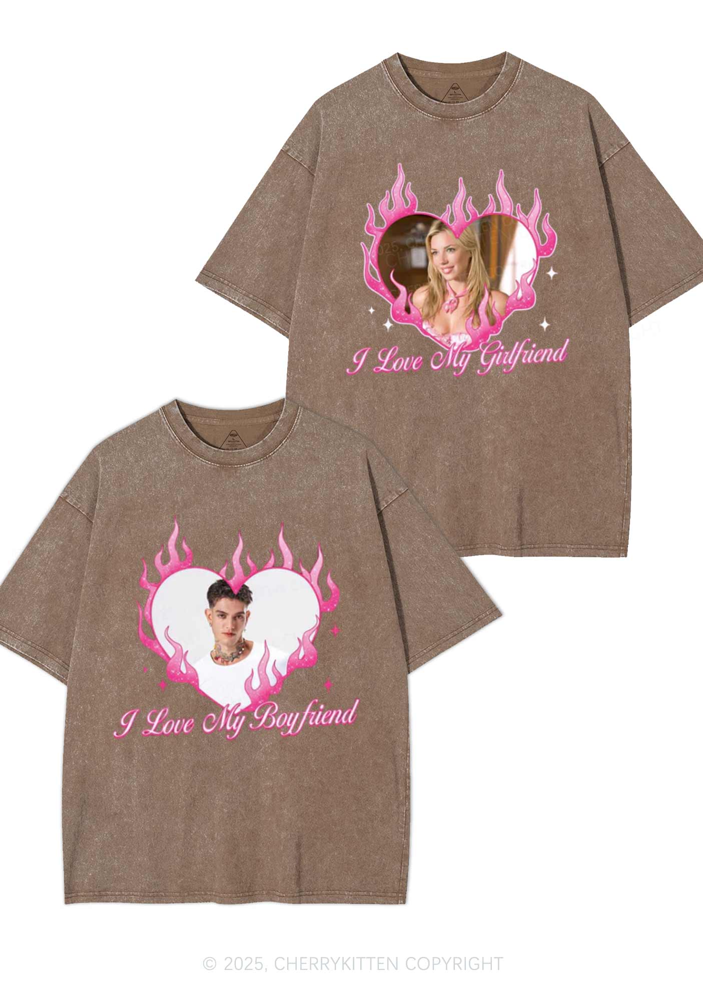 Custom I Love My GF BF Y2K Valentine's Day Washed Tee Cherrykitten - Image 5
