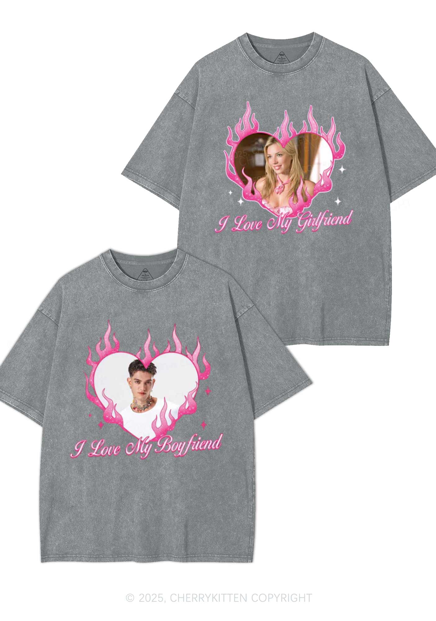 Custom I Love My GF BF Y2K Valentine's Day Washed Tee Cherrykitten - Image 6