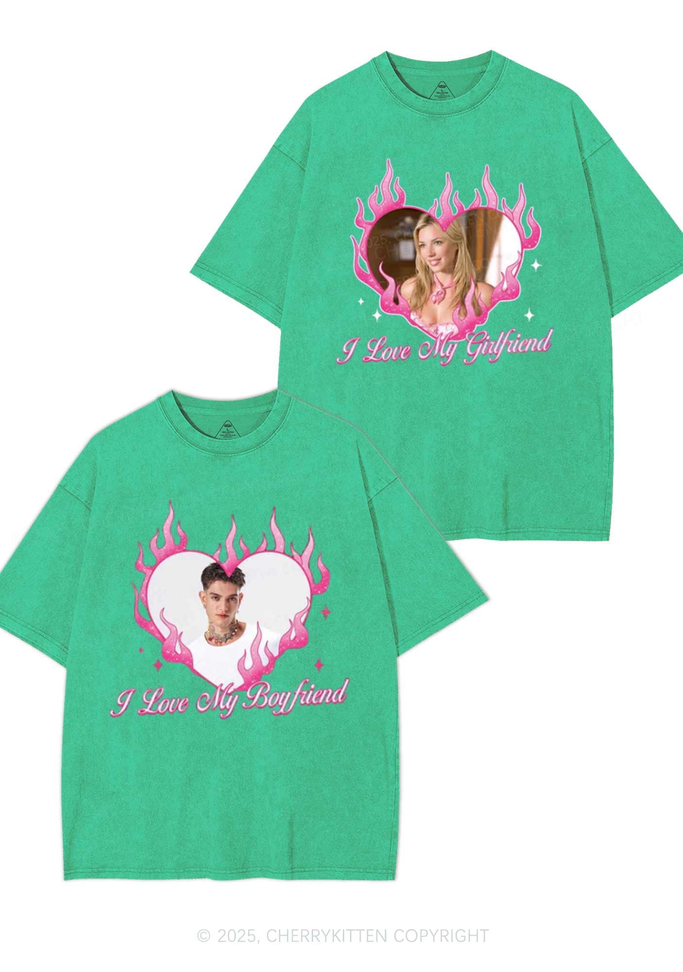 Custom I Love My GF BF Y2K Valentine's Day Washed Tee Cherrykitten - Image 7