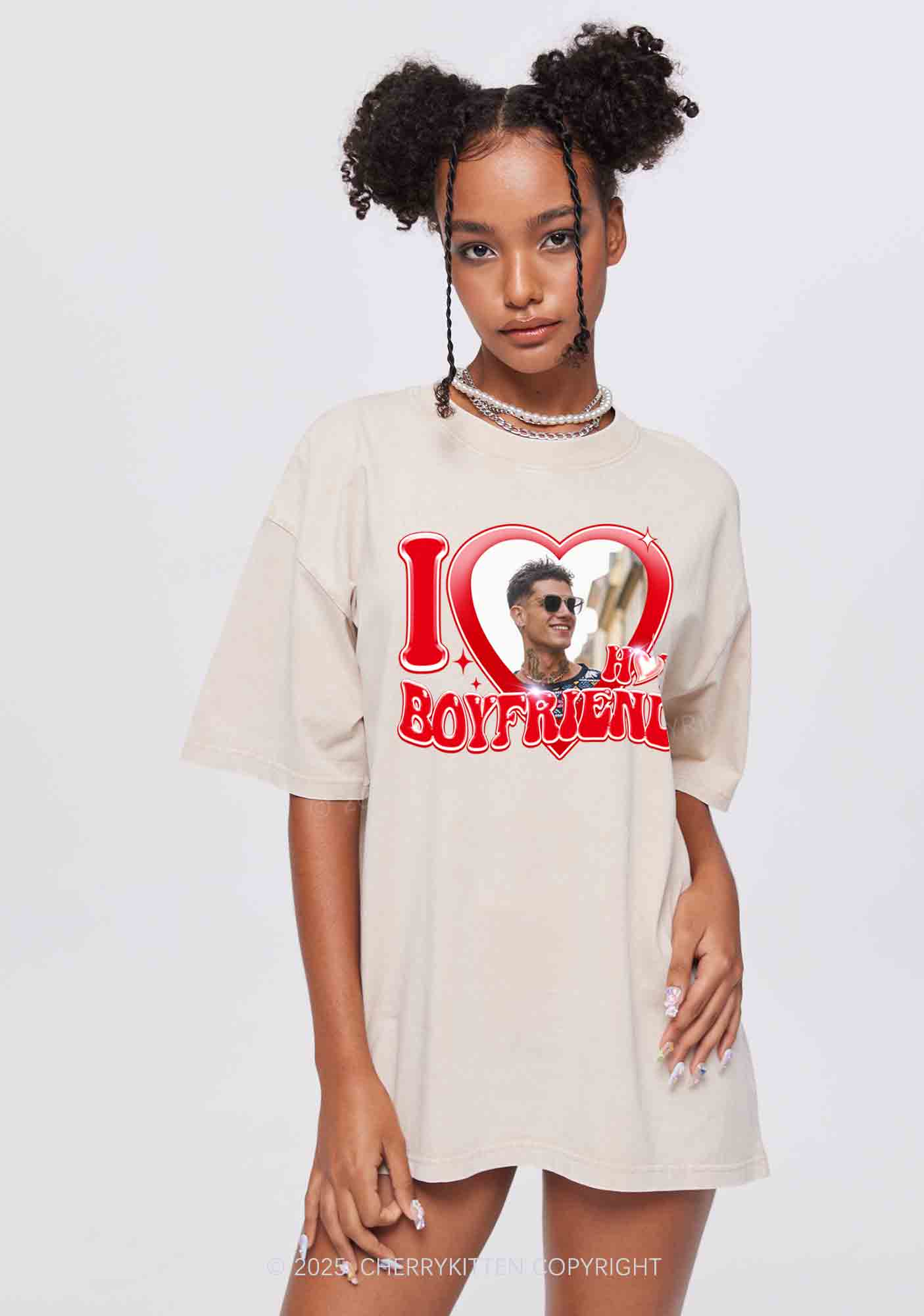 Custom I Love My Hot GF BF Y2K Valentine's Day Washed Tee Cherrykitten - Image 3