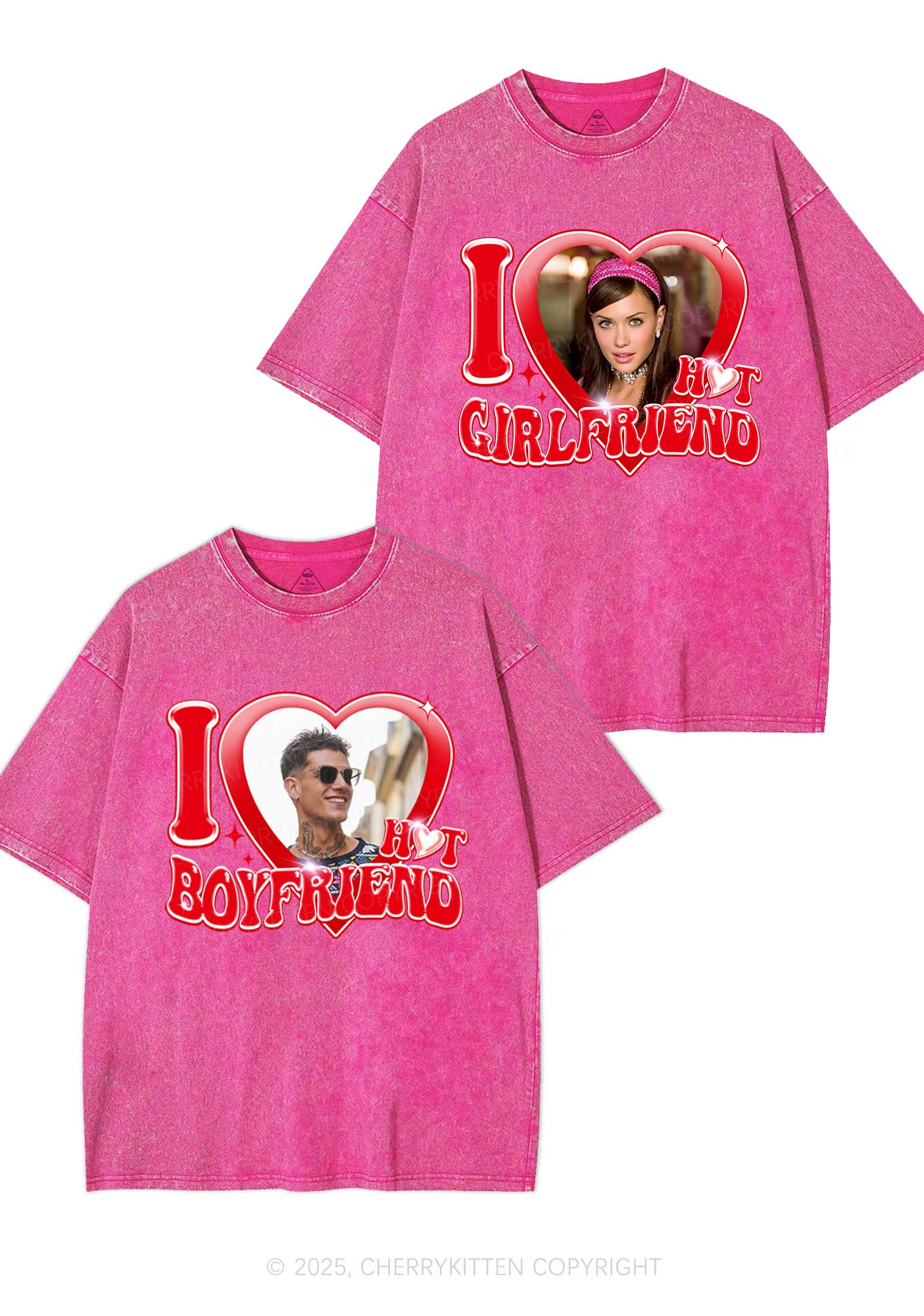Custom I Love My Hot GF BF Y2K Valentine's Day Washed Tee Cherrykitten - Image 5