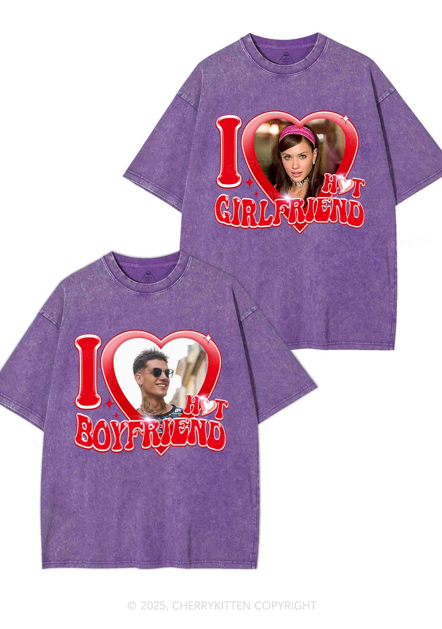 Custom I Love My Hot GF BF Y2K Valentine's Day Washed Tee Cherrykitten - Image 6