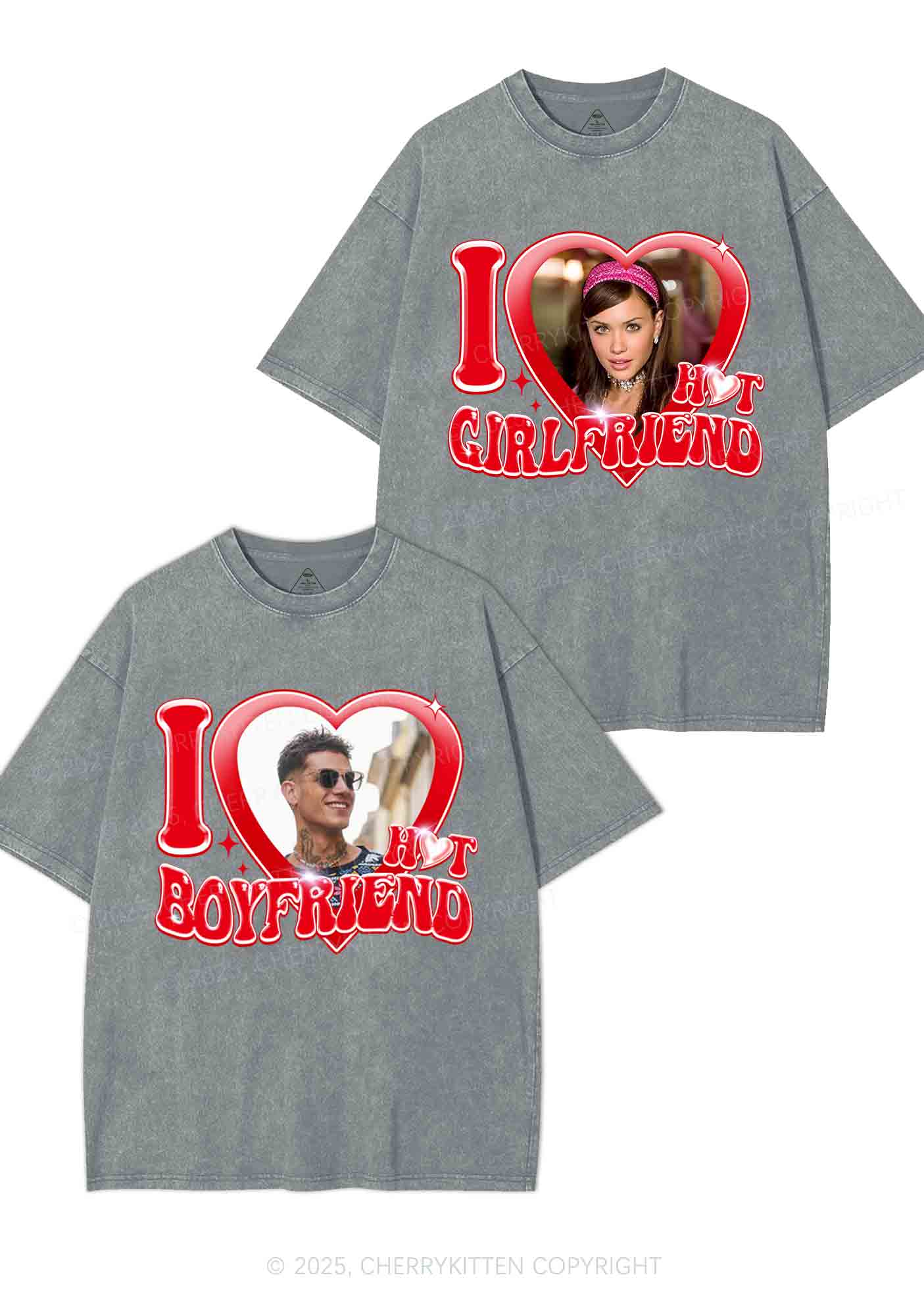 Custom I Love My Hot GF BF Y2K Valentine's Day Washed Tee Cherrykitten - Image 8