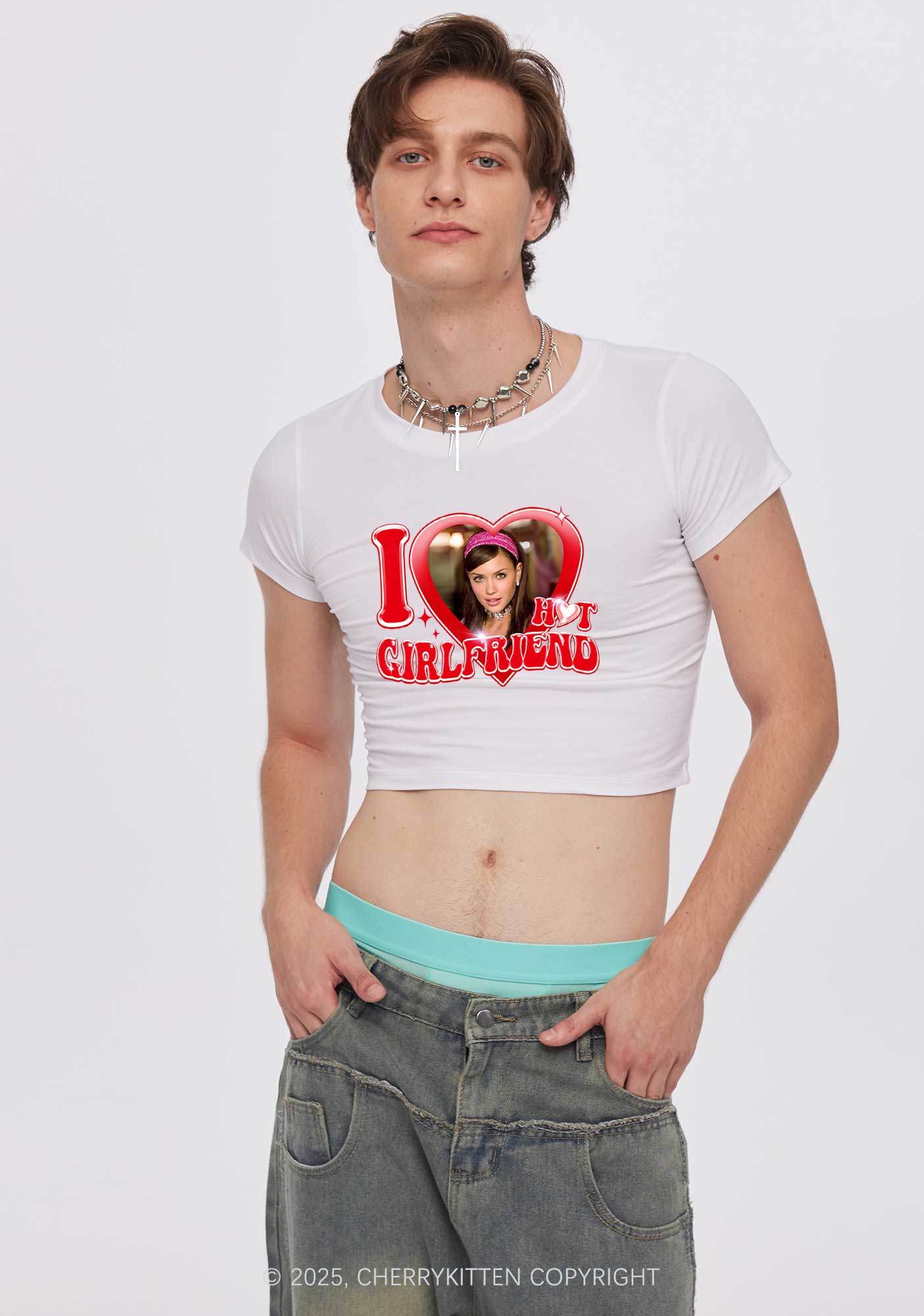 Custom I Love My Hot Girlfriend Y2K Baby Tee Cherrykitten - Image 2