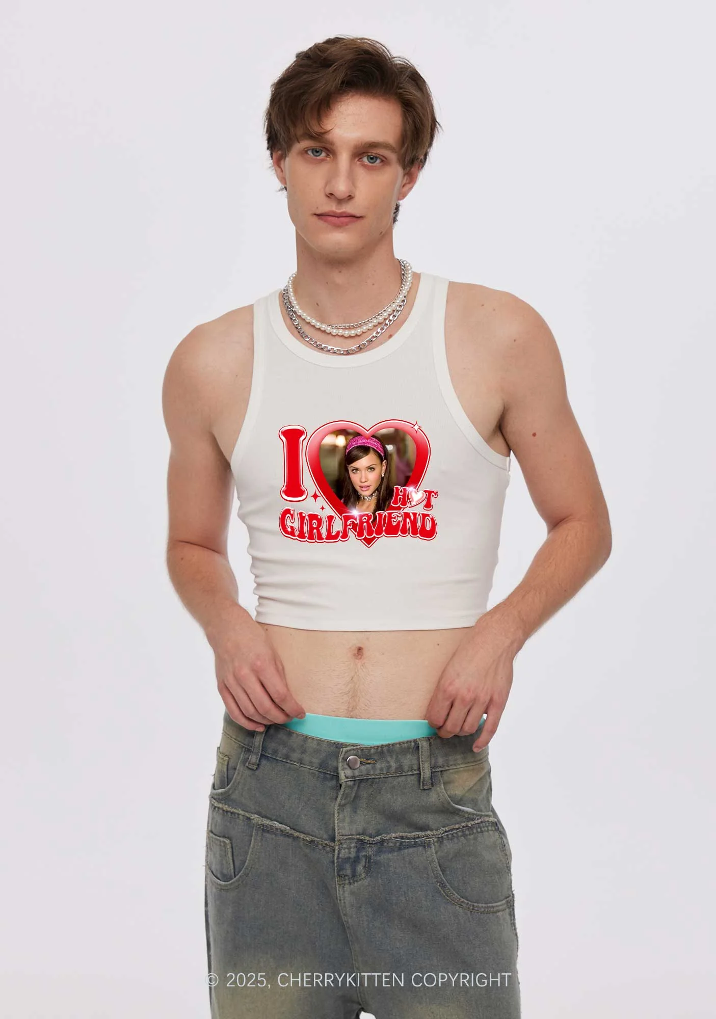 Custom I Love My Hot Girlfriend Y2K Crop Tank Top Cherrykitten - Image 2