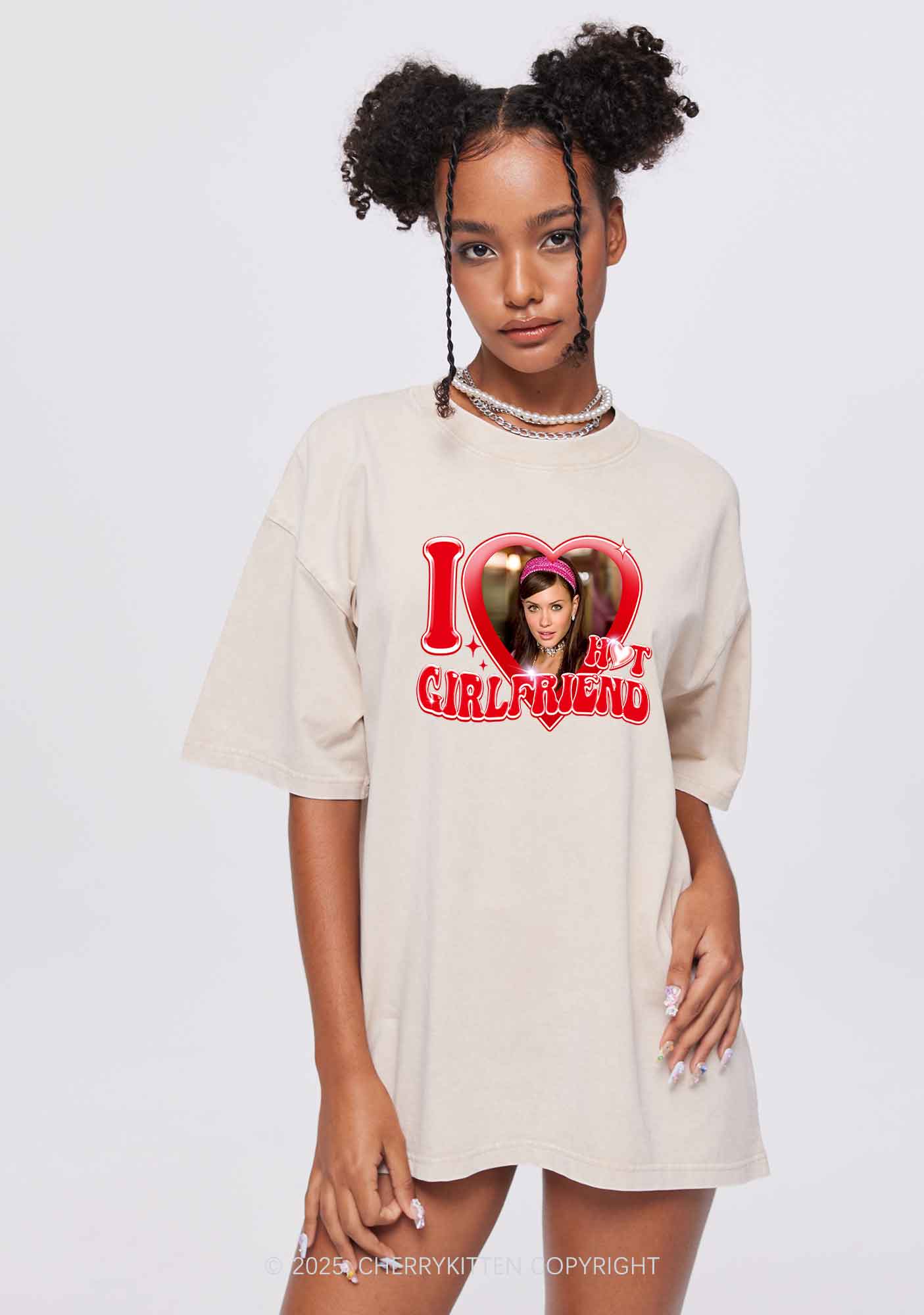 Custom I Love My Hot Girlfriend Y2K Shirts Washed Tee Cherrykitten - Image 2