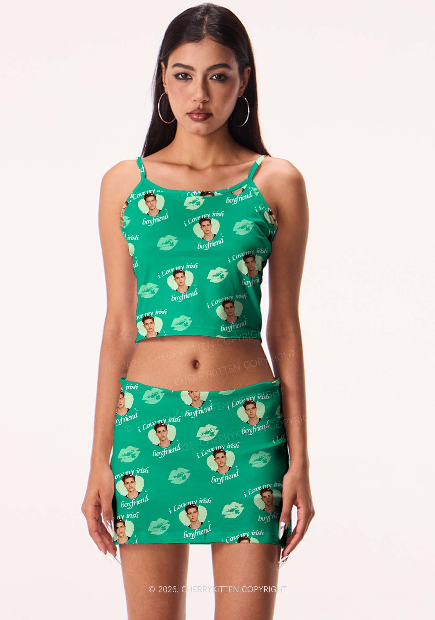 Custom I Love My Irish BF St Patricks Y2K Print Cami Crop Top Cherrykitten - Image 2