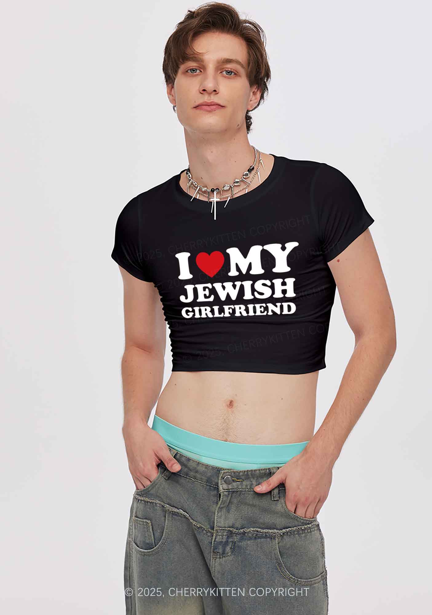 Custom I Love My Jewish GF BF Y2K Valentine's Day Baby Tee Cherrykitten - Image 2