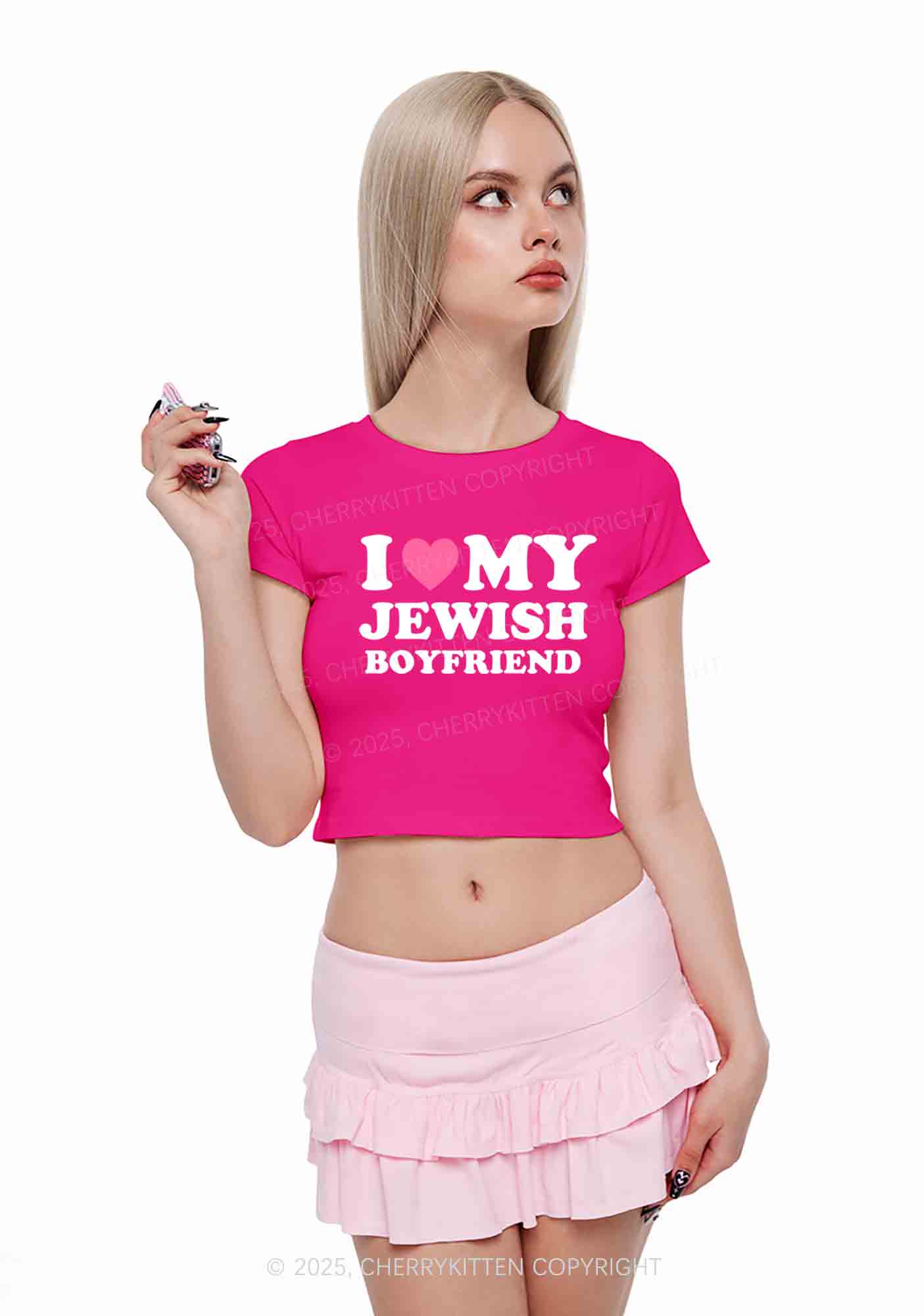 Custom I Love My Jewish GF BF Y2K Valentine's Day Baby Tee Cherrykitten - Image 3