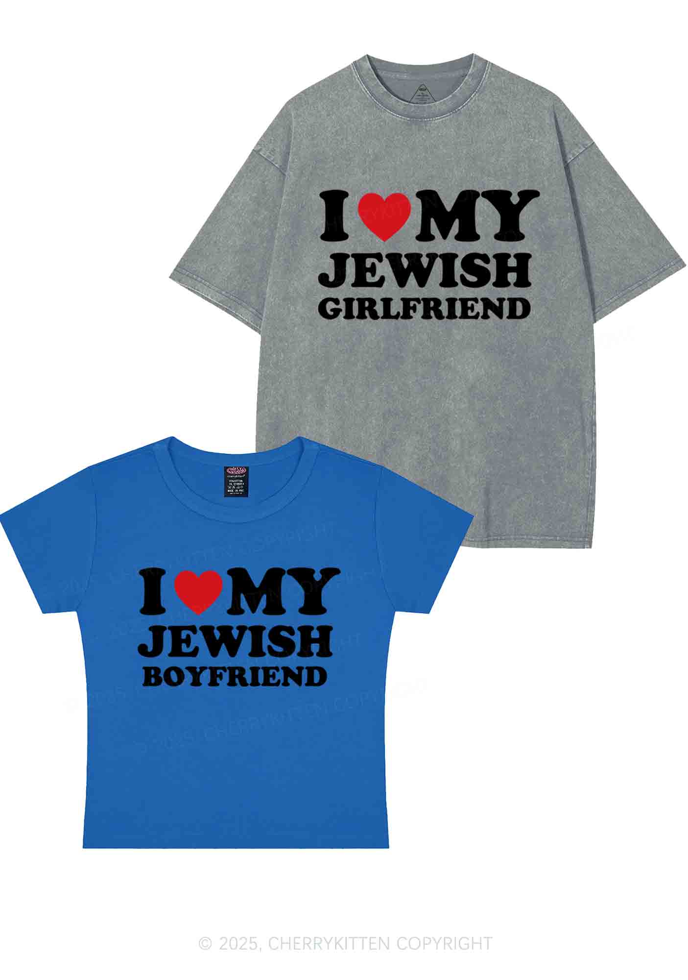 Custom I Love My Jewish GF BF Y2K Valentine's Day Couple Shirt Cherrykitten - Image 11