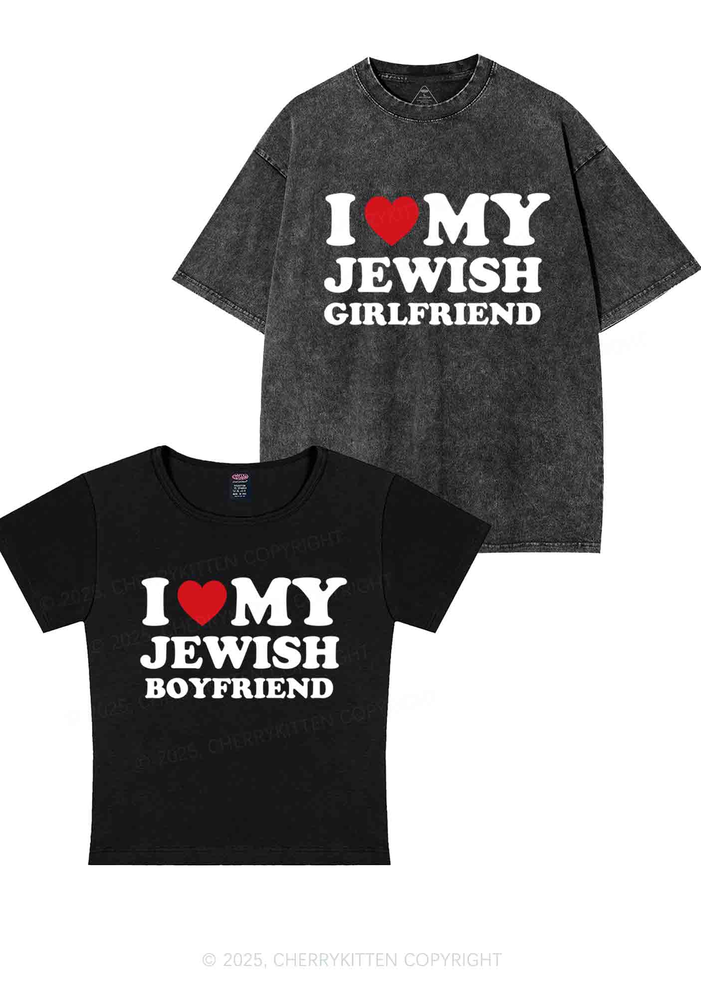Custom I Love My Jewish GF BF Y2K Valentine's Day Couple Shirt Cherrykitten - Image 4