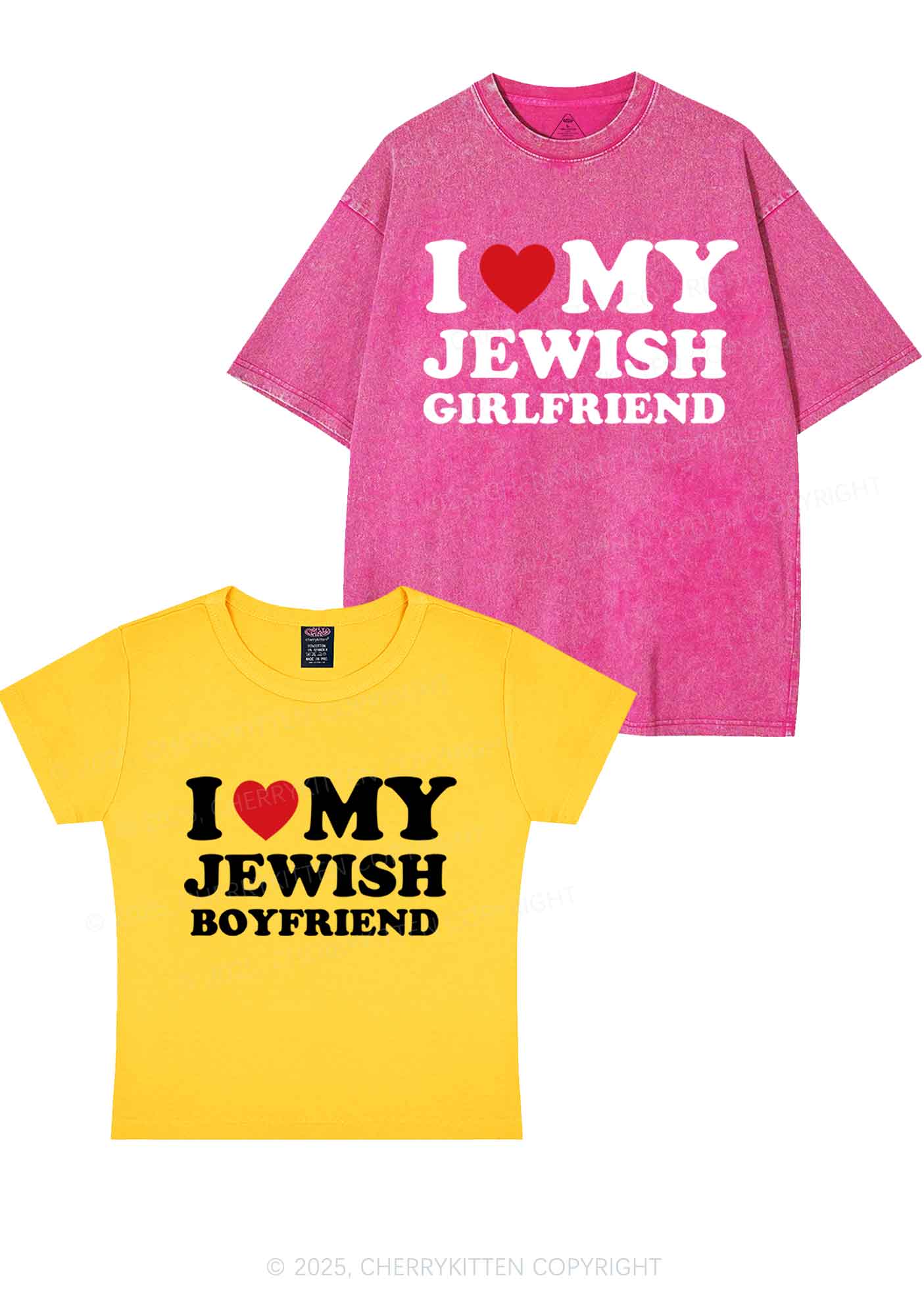 Custom I Love My Jewish GF BF Y2K Valentine's Day Couple Shirt Cherrykitten - Image 5
