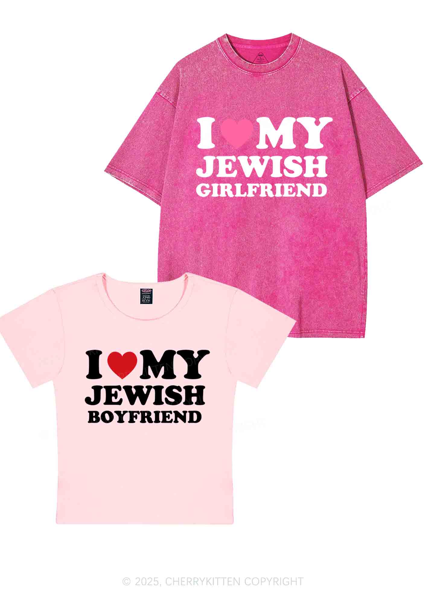 Custom I Love My Jewish GF BF Y2K Valentine's Day Couple Shirt Cherrykitten - Image 8