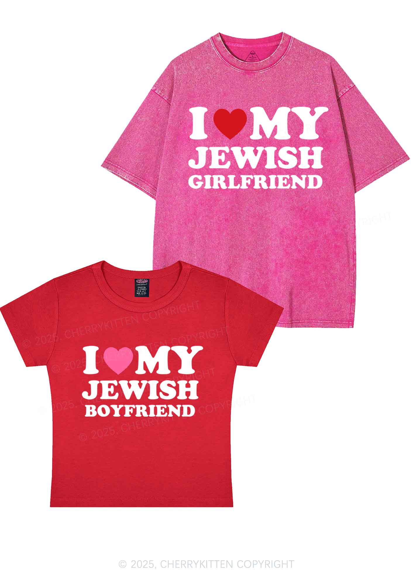 Custom I Love My Jewish GF BF Y2K Valentine's Day Couple Shirt Cherrykitten - Image 9