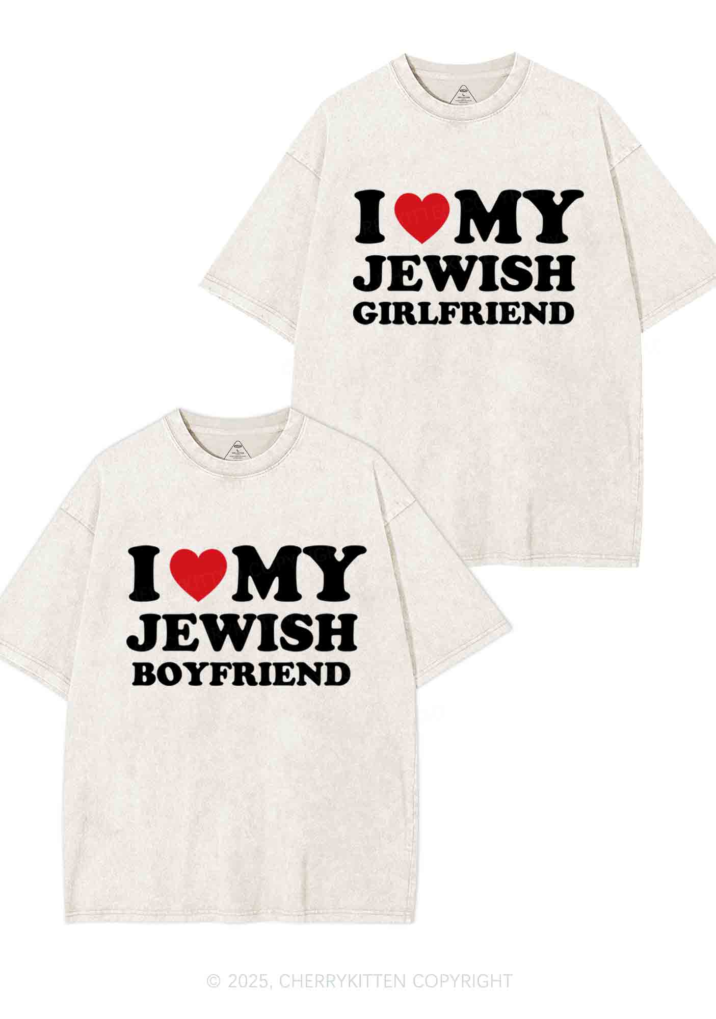 Custom I Love My Jewish GF BF Y2K Valentine's Day Washed Tee Cherrykitten - Image 4
