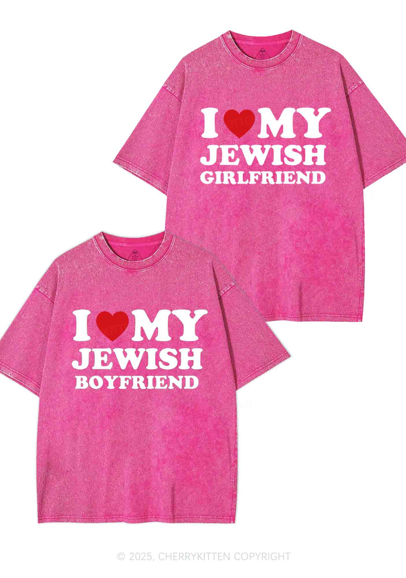 Custom I Love My Jewish GF BF Y2K Valentine's Day Washed Tee Cherrykitten - Image 5