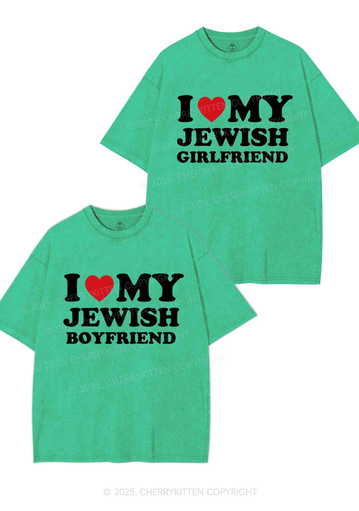Custom I Love My Jewish GF BF Y2K Valentine's Day Washed Tee Cherrykitten - Image 9