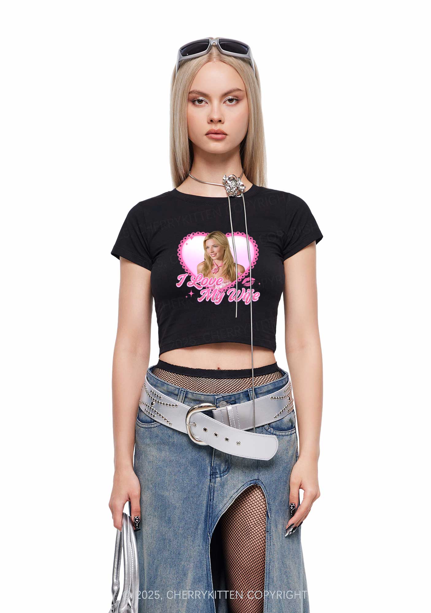 Custom I Love My Wife Y2K Baby Tee Cherrykitten - Image 2