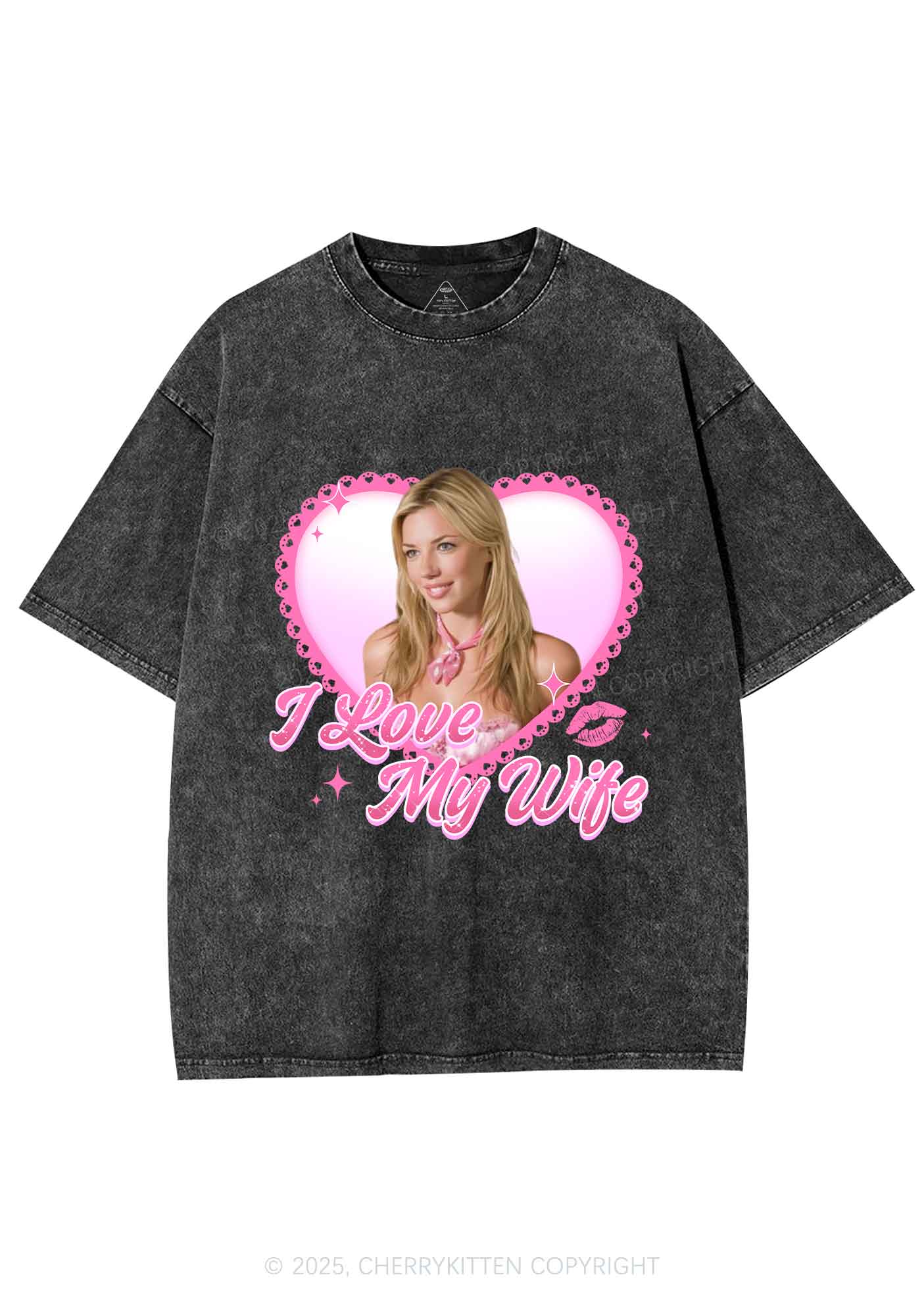 Custom I Love My Wife Y2K Shirts Washed Tee Cherrykitten - Image 3