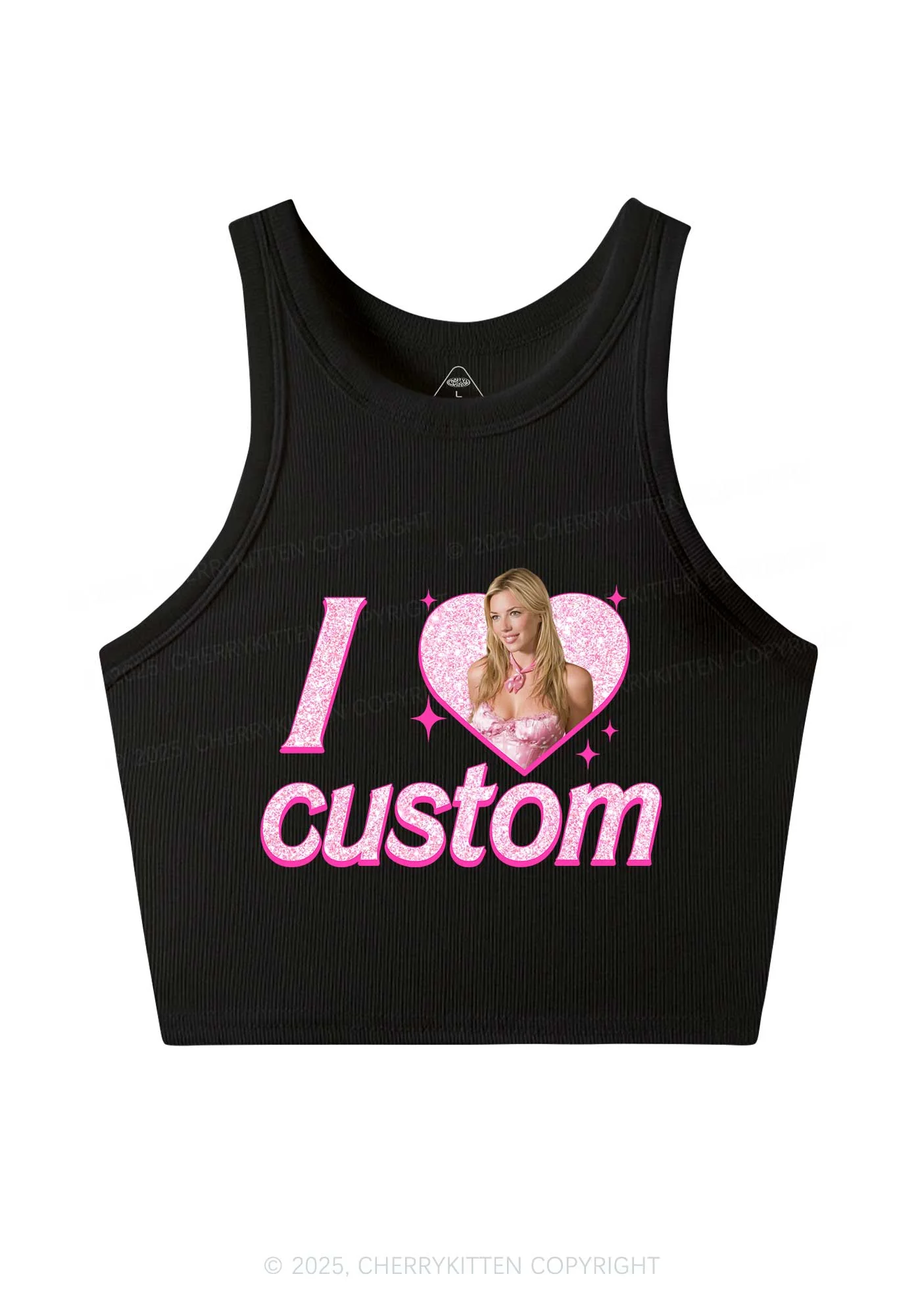 Custom I Love Photo Y2K Crop Tank Top Cherrykitten - Image 3