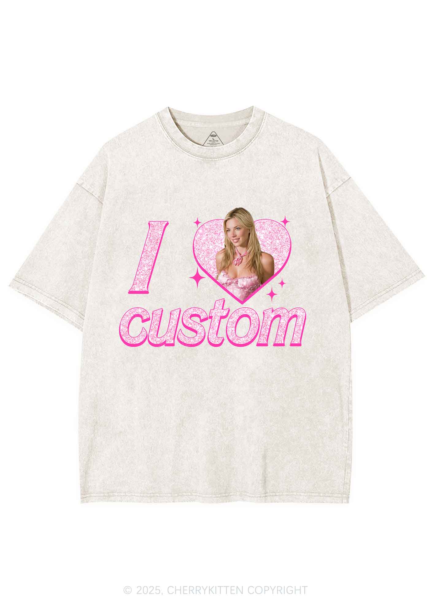 Custom I Love Photo Y2K Shirts Washed Tee Cherrykitten - Image 3