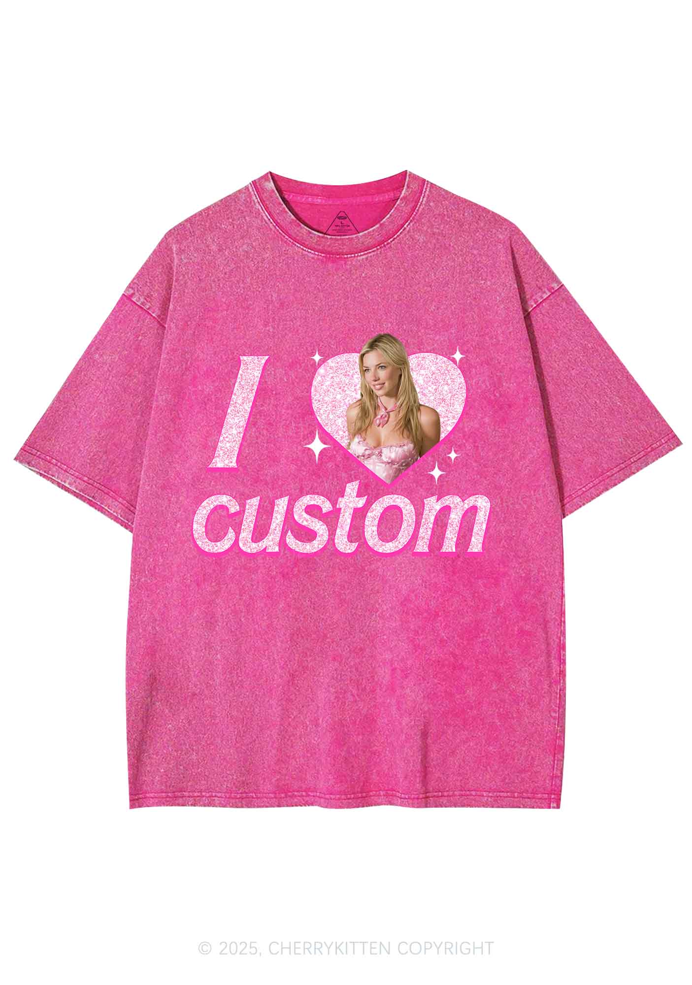 Custom I Love Photo Y2K Shirts Washed Tee Cherrykitten - Image 4