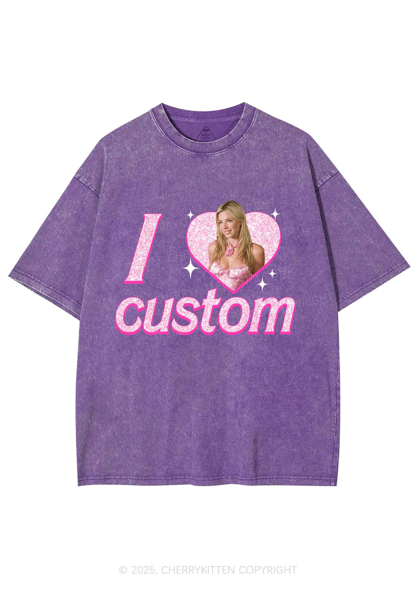 Custom I Love Photo Y2K Shirts Washed Tee Cherrykitten - Image 5