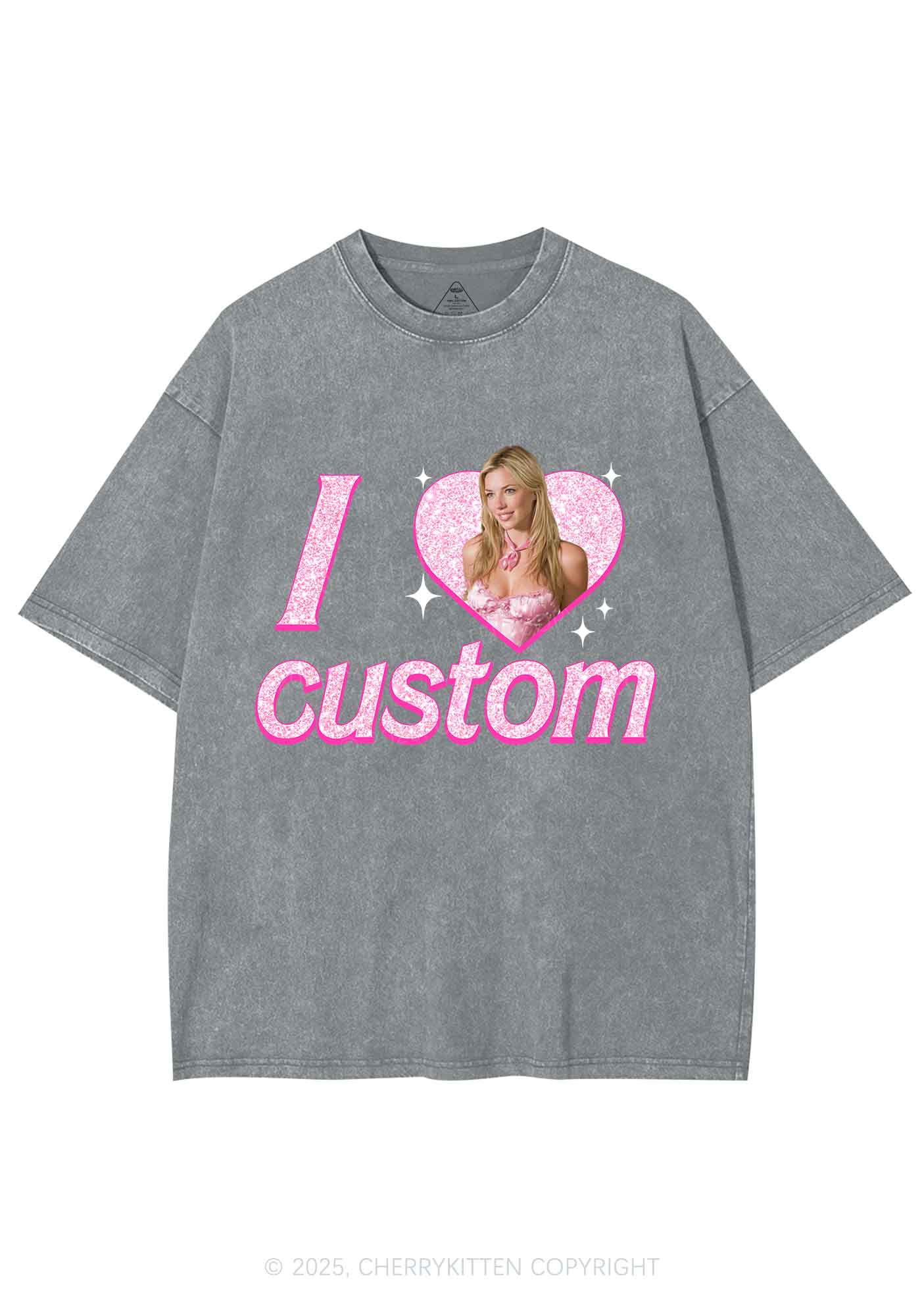 Custom I Love Photo Y2K Shirts Washed Tee Cherrykitten - Image 6